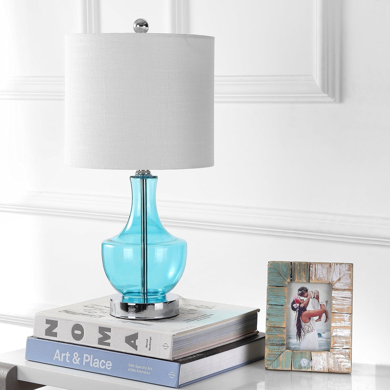 imageJONATHAN Y JYL1029B Colette 20quot Mini Glass LED Table Lamp Transitional Glam Global Modern Elegant Office Living Room Family Room Dining Room Bedroom Hallway Foyer SilverAmalfi Blue