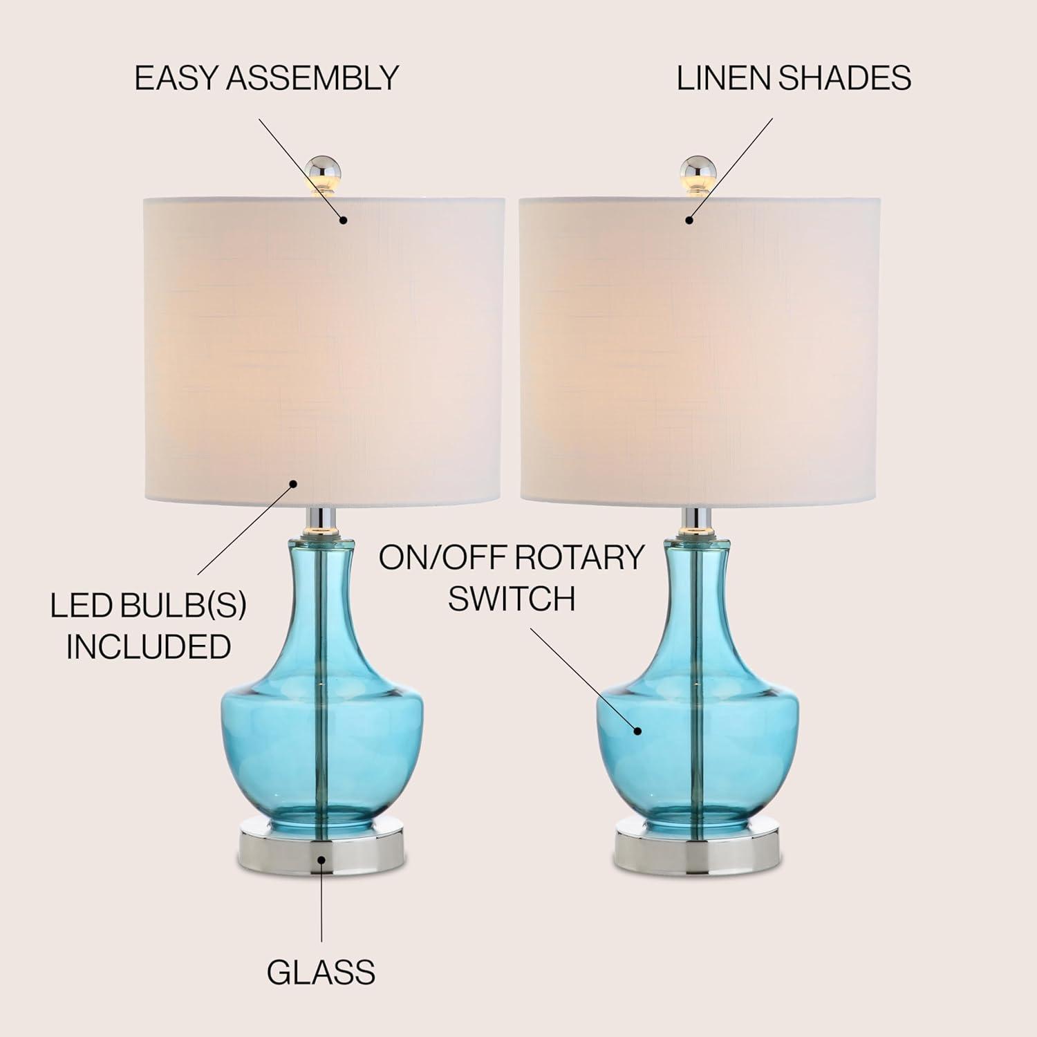 imageJONATHAN Y JYL1029B Colette 20quot Mini Glass LED Table Lamp Transitional Glam Global Modern Elegant Office Living Room Family Room Dining Room Bedroom Hallway Foyer SilverAmalfi Blue