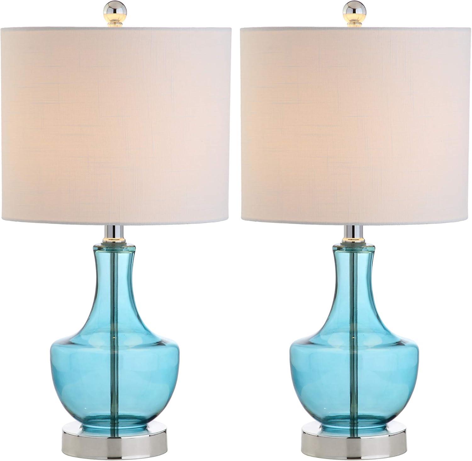 imageJONATHAN Y JYL1029B Colette 20quot Mini Glass LED Table Lamp Transitional Glam Global Modern Elegant Office Living Room Family Room Dining Room Bedroom Hallway Foyer SilverAmalfi Blue