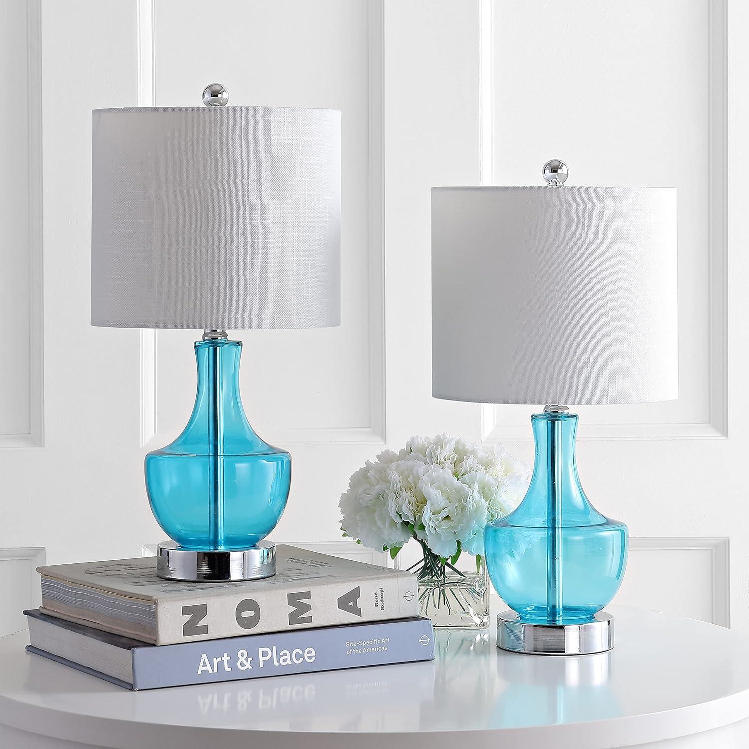 imageJONATHAN Y JYL1029B Colette 20quot Mini Glass LED Table Lamp Transitional Glam Global Modern Elegant Office Living Room Family Room Dining Room Bedroom Hallway Foyer SilverAmalfi Blue