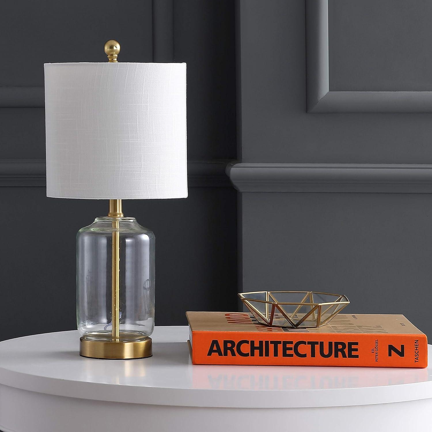 imageJONATHAN Y JYL1033A Duncan 195quot GlassMetal LED Table Lamp Glam Cottage Bedside Desk Nightstand Lamp for Bedroom Living Room Office College Bookcase LED Bulb Included ClearBrass Gold