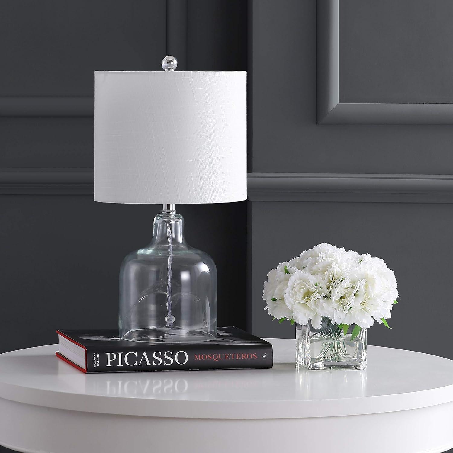 imageJONATHAN Y JYL1036C Gemma 19quot Glass Bell LED Table Lamp Transitional Minimalist Midcentury Coastal Elegant Office Living Room Family Room Dining Room Bedroom Hallway Foyer ClearClear