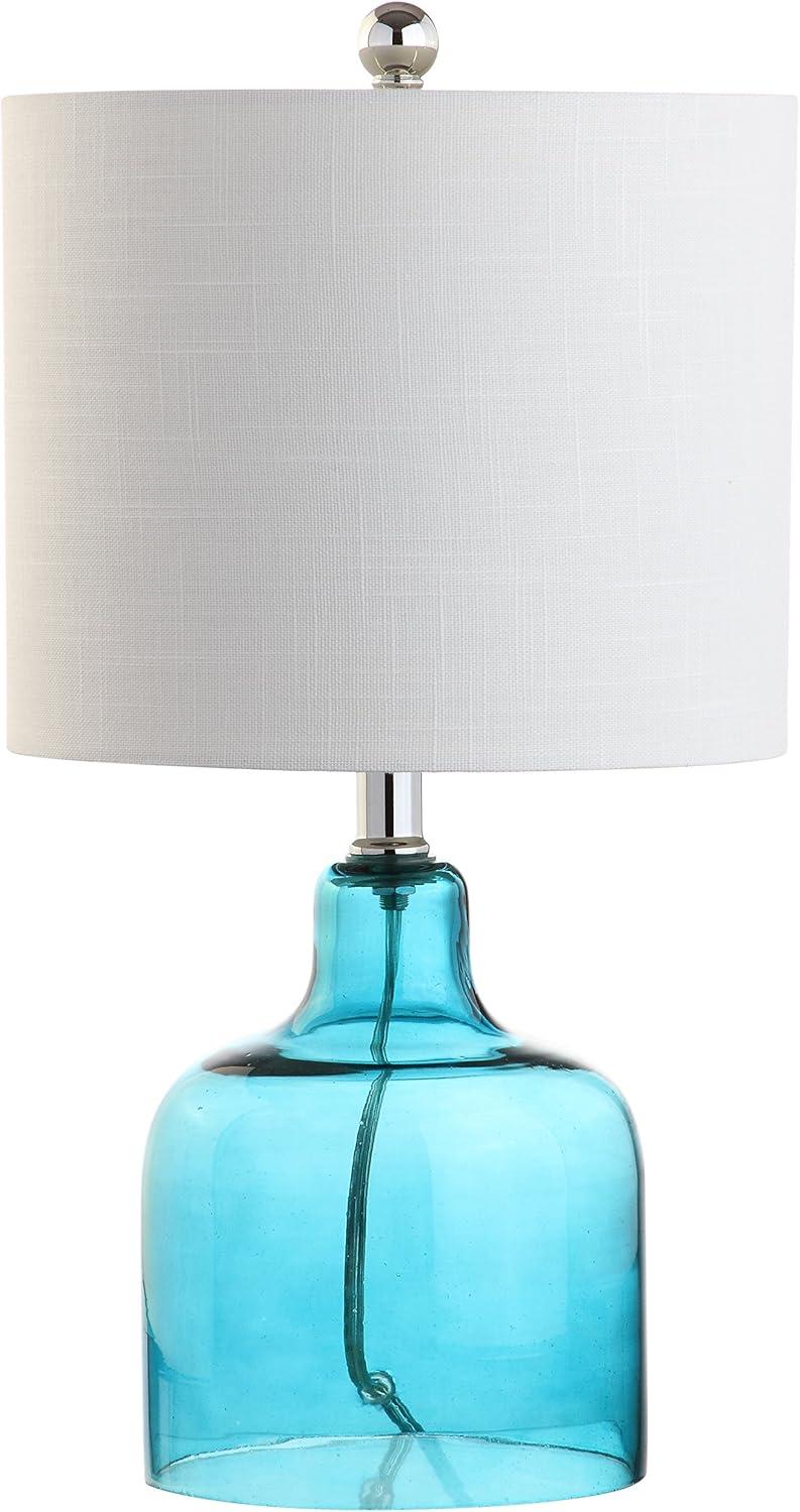 imageJONATHAN Y JYL1036C Gemma 19quot Glass Bell LED Table Lamp Transitional Minimalist Midcentury Coastal Elegant Office Living Room Family Room Dining Room Bedroom Hallway Foyer ClearMoroccan Blue