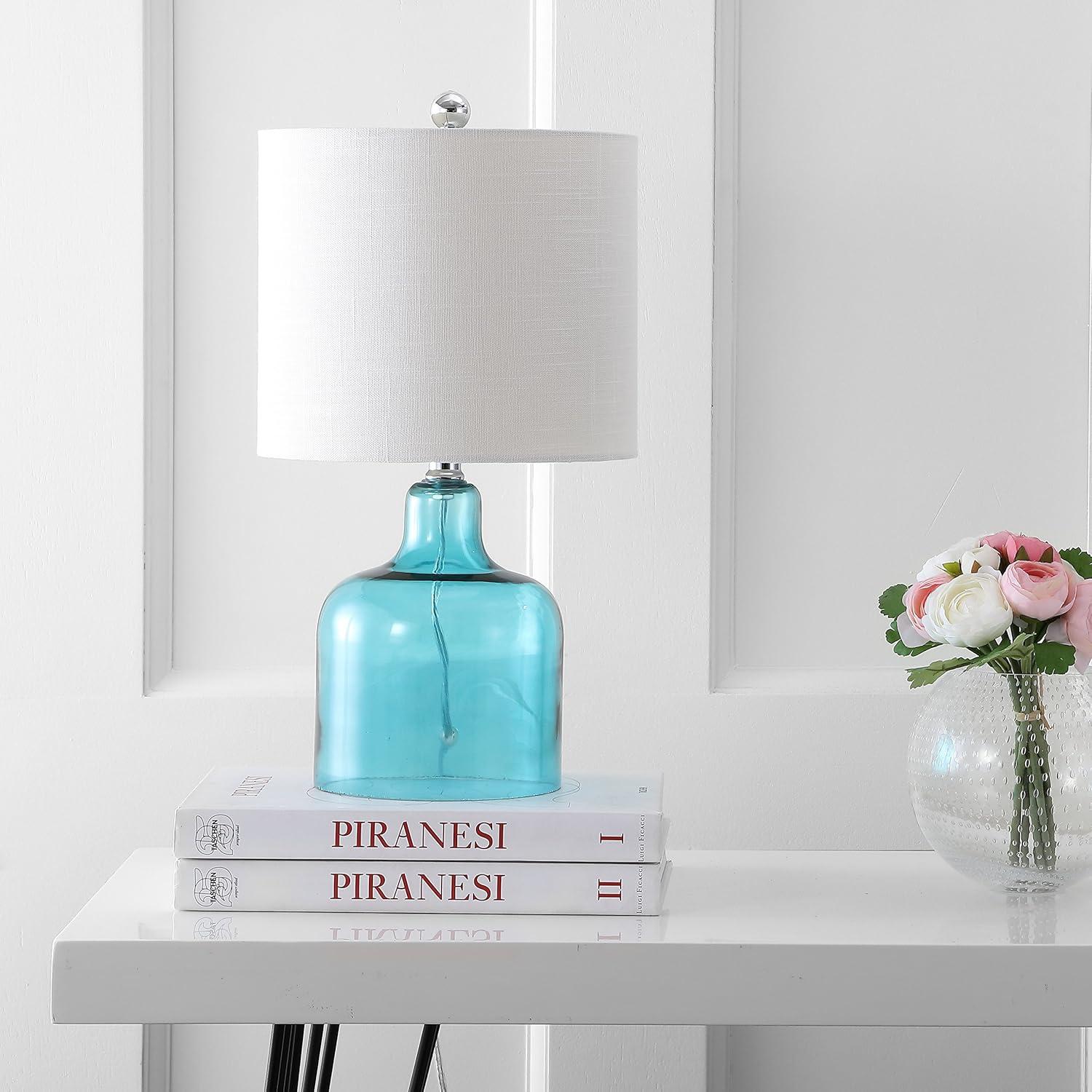 imageJONATHAN Y JYL1036C Gemma 19quot Glass Bell LED Table Lamp Transitional Minimalist Midcentury Coastal Elegant Office Living Room Family Room Dining Room Bedroom Hallway Foyer ClearMoroccan Blue
