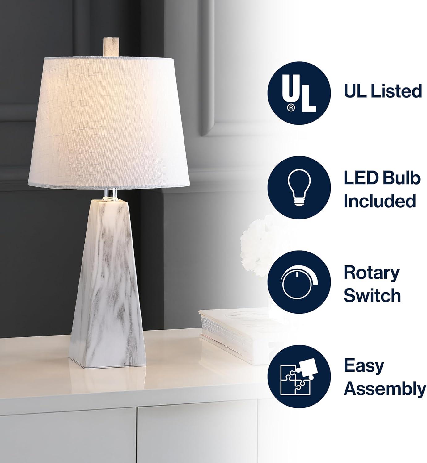 imageJONATHAN Y JYL1038A Owen 205quot Resin LED Table Lamp Contemporary Bedside Desk Nightstand Lamp for Bedroom Living Room Office College Bookcase LED Bulb Included GoldWhite Marble Finish