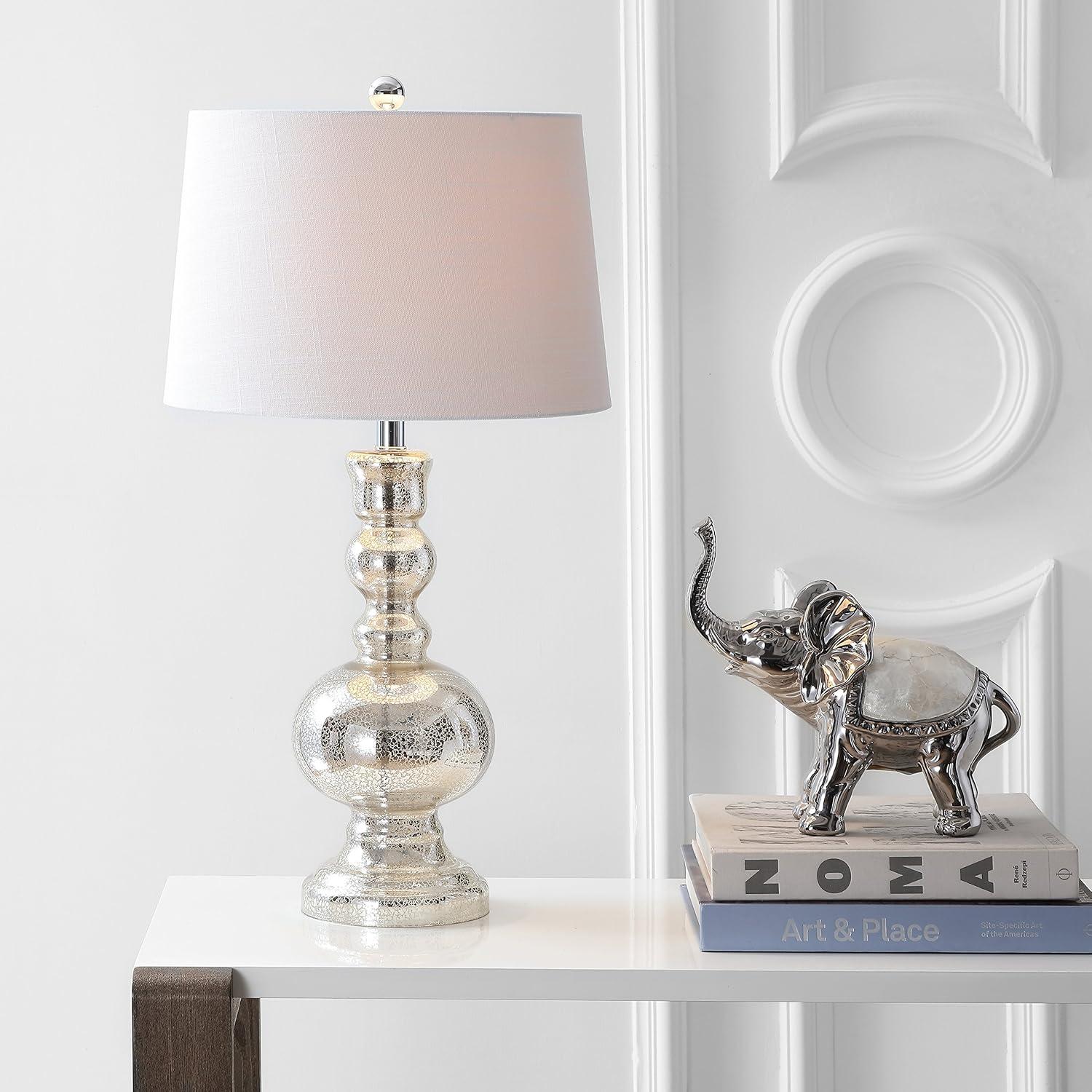 imageJONATHAN Y JYL1061DSET2 Set of 2 Table Lamps Genie 285quot Glass LED Table Lamp Contemporary Transitional Bedside Desk Nightstand Lamp for Bedroom Living Room Office College Bookcase Mercury SilverMercury Silver