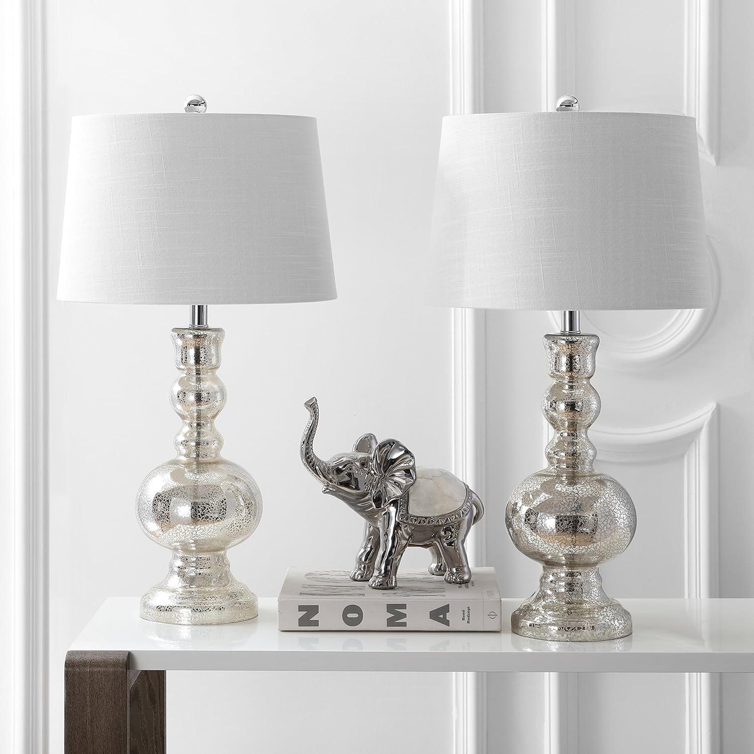 imageJONATHAN Y JYL1061DSET2 Set of 2 Table Lamps Genie 285quot Glass LED Table Lamp Contemporary Transitional Bedside Desk Nightstand Lamp for Bedroom Living Room Office College Bookcase Mercury SilverMercury Silver