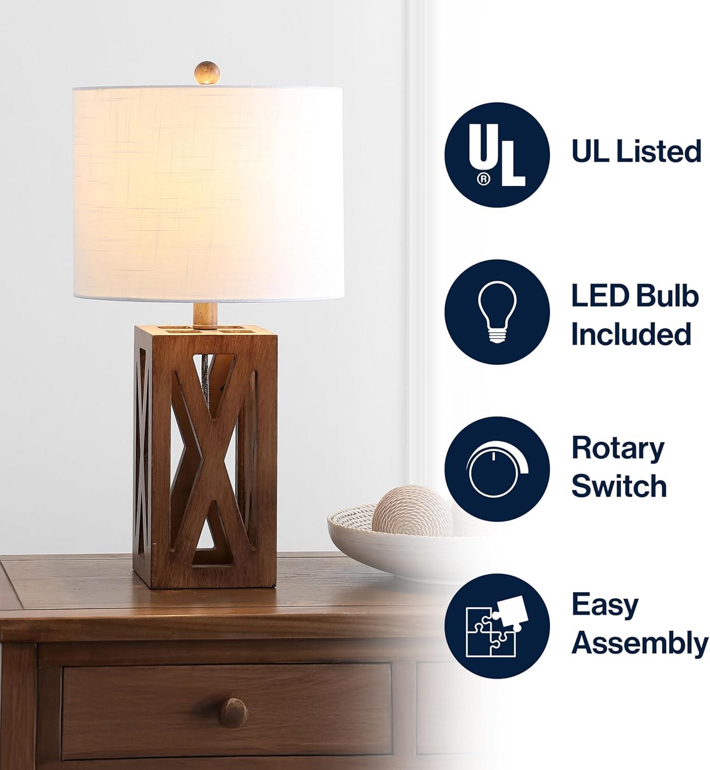 imageJONATHAN Y JYL1062A Stewart 215quot Wood LED Table Lamp Industrial French Country Rustic Bedside Desk Nightstand Lamp for Bedroom Living Room Office College Bookcase LED Bulb Included BrownBrown