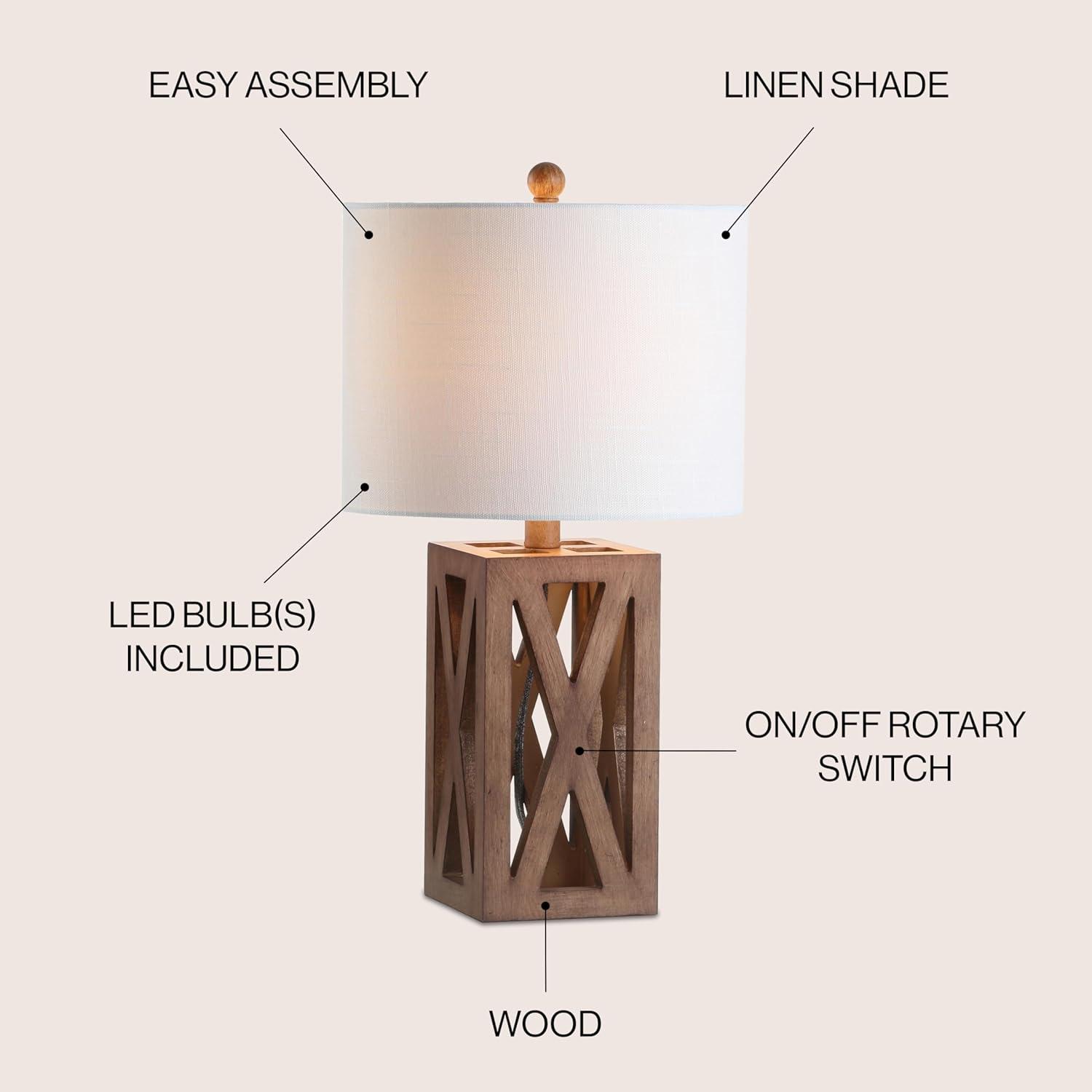 imageJONATHAN Y JYL1062A Stewart 215quot Wood LED Table Lamp Industrial French Country Rustic Bedside Desk Nightstand Lamp for Bedroom Living Room Office College Bookcase LED Bulb Included BrownBrown