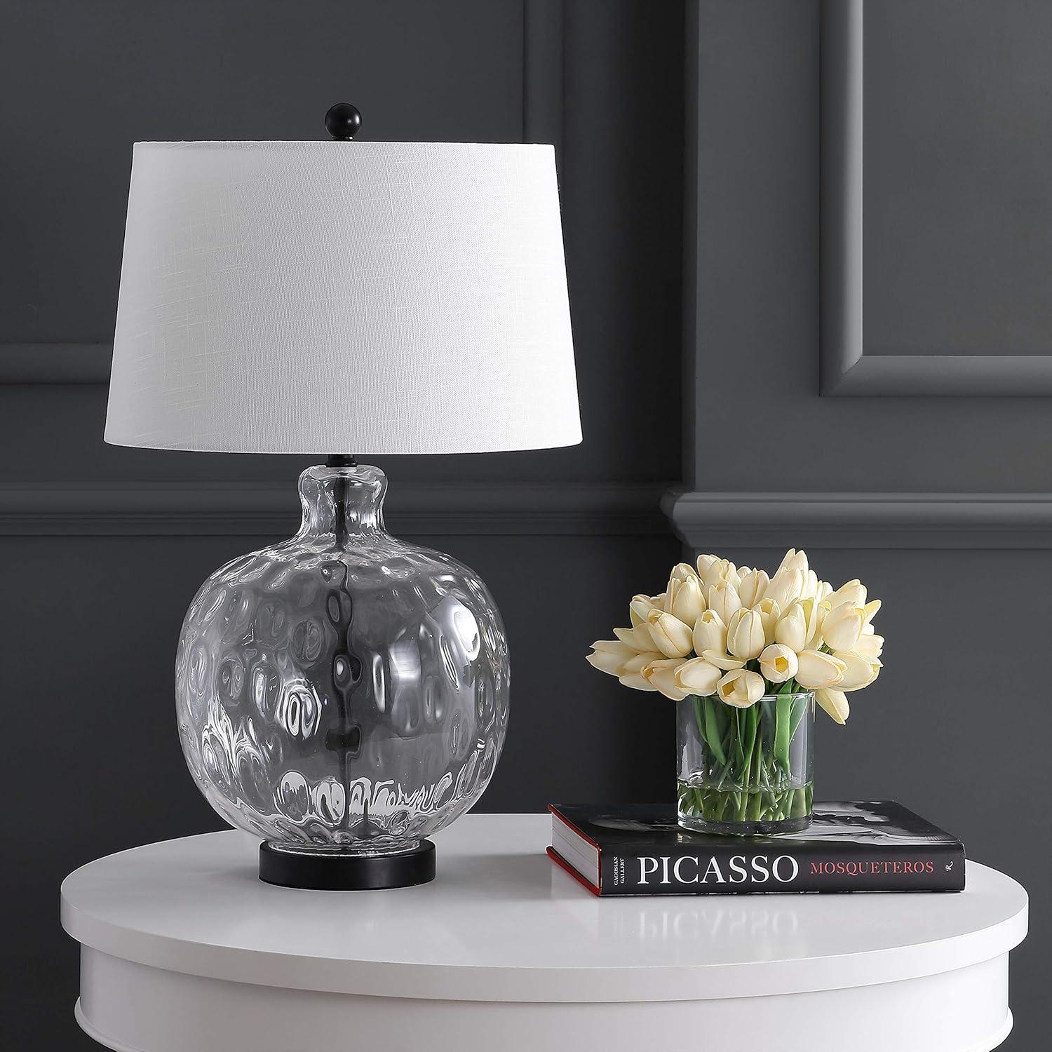 imageJONATHAN Y JYL1067A Rae 265quot GlassMetal LED Table Lamp Cottage French Country Rustic Bedside Desk Nightstand Lamp for Bedroom Living Room Office College Bookcase LED Bulb Included ClearBlack