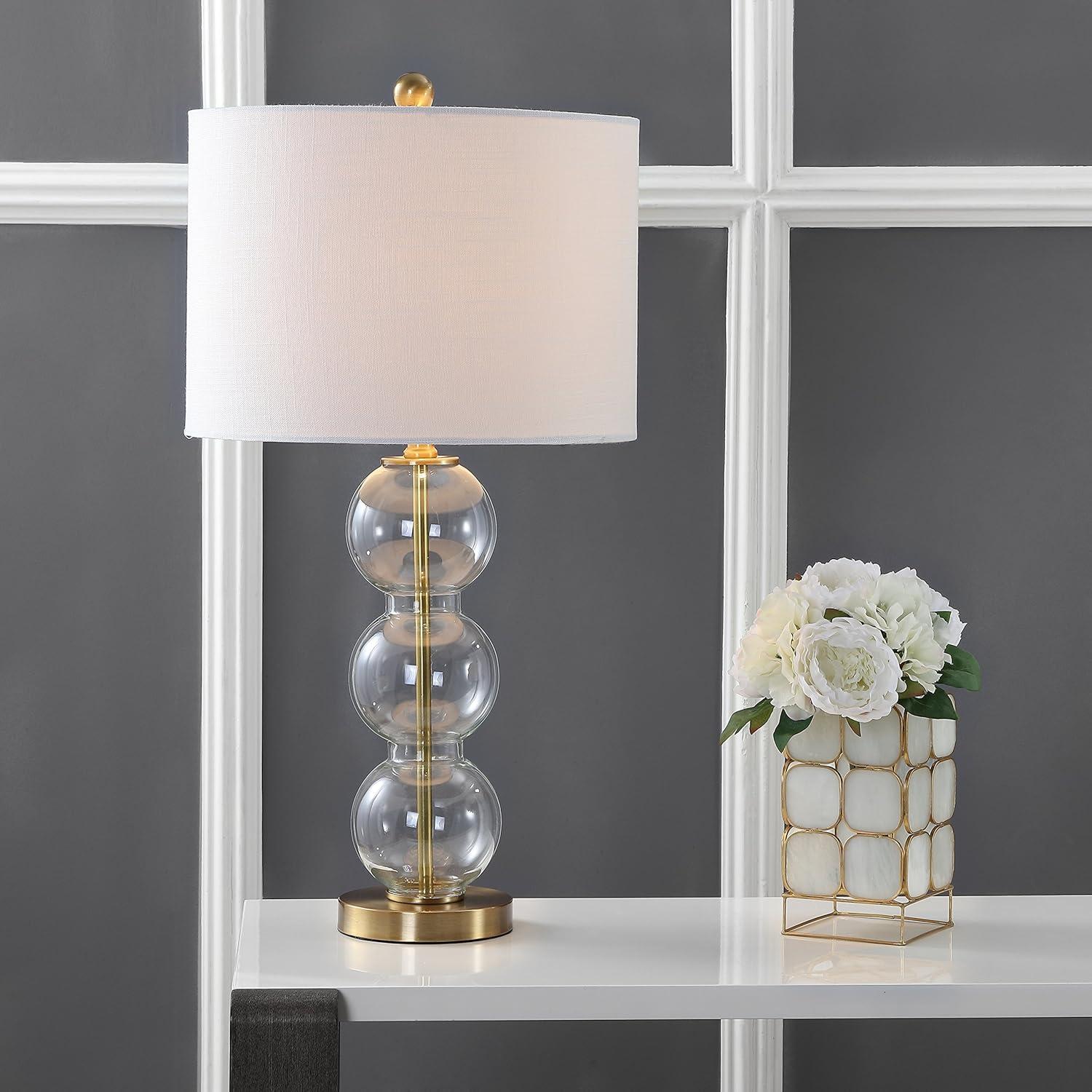 imageJONATHAN Y JYL1070ASET2 Set of 2 Table Lamps Bella 27quot Glass TripleSphere LED Table Lamp Contemporary Bedside Desk Nightstand Lamp for Bedroom Living Room Office College Bookcase ClearBrassClearBrass