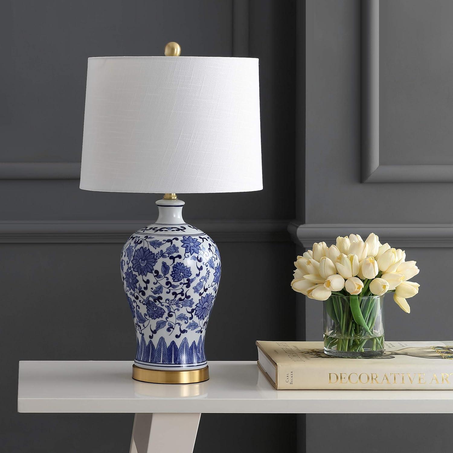 imageJONATHAN Y JYL1073ASET2 Set of 2 Table Lamps Jennifer 2575quot CeramicMetal LED Table Lamp Cottage Bedside Desk Nightstand Lamp for Bedroom Living Room Office College Bookcase BlueWhite