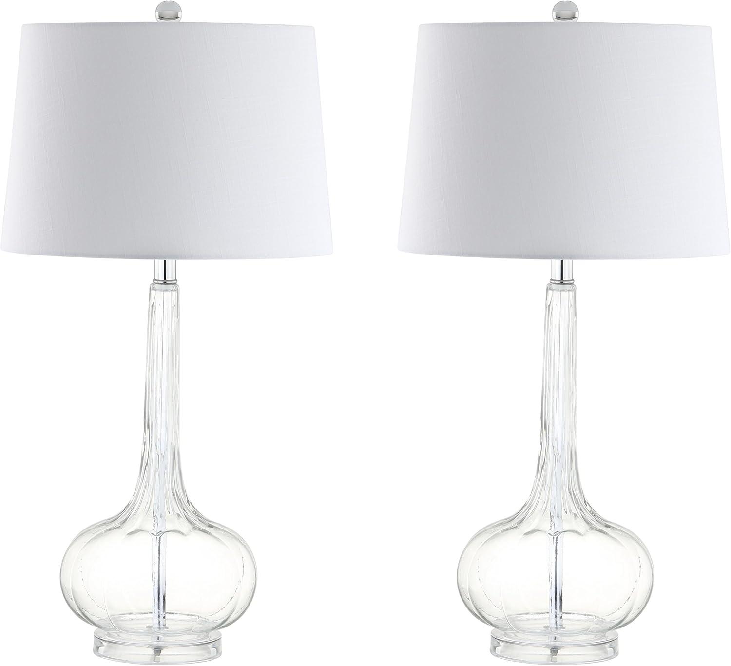 imageJONATHAN Y JYL1079ASET2 Set of 2 Table Lamps Bette 285quot Glass Teardrop LED Table Lamp Contemporary Bedside Desk Nightstand Lamp for Bedroom Living Room Office College Bookcase PinkClear