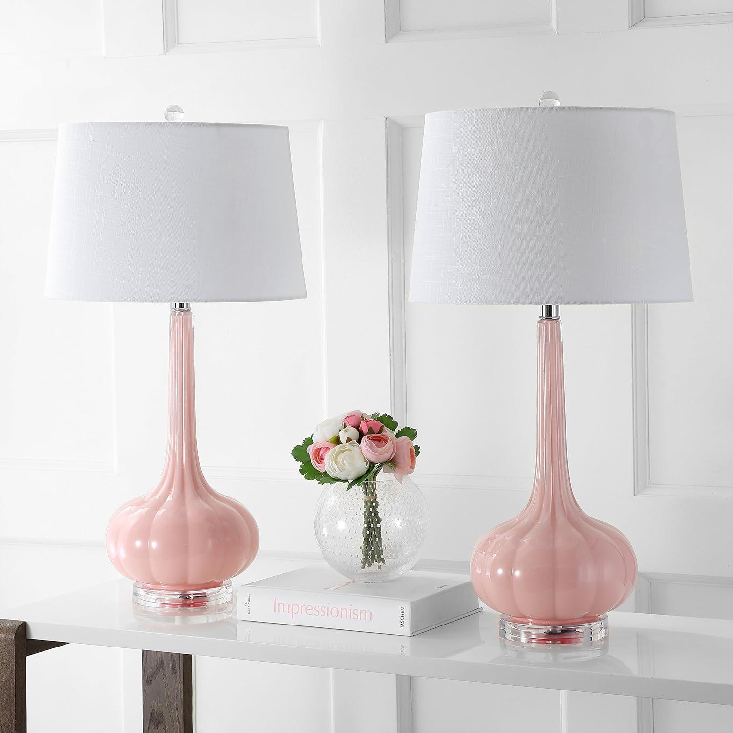 imageJONATHAN Y JYL1079ASET2 Set of 2 Table Lamps Bette 285quot Glass Teardrop LED Table Lamp Contemporary Bedside Desk Nightstand Lamp for Bedroom Living Room Office College Bookcase PinkPink