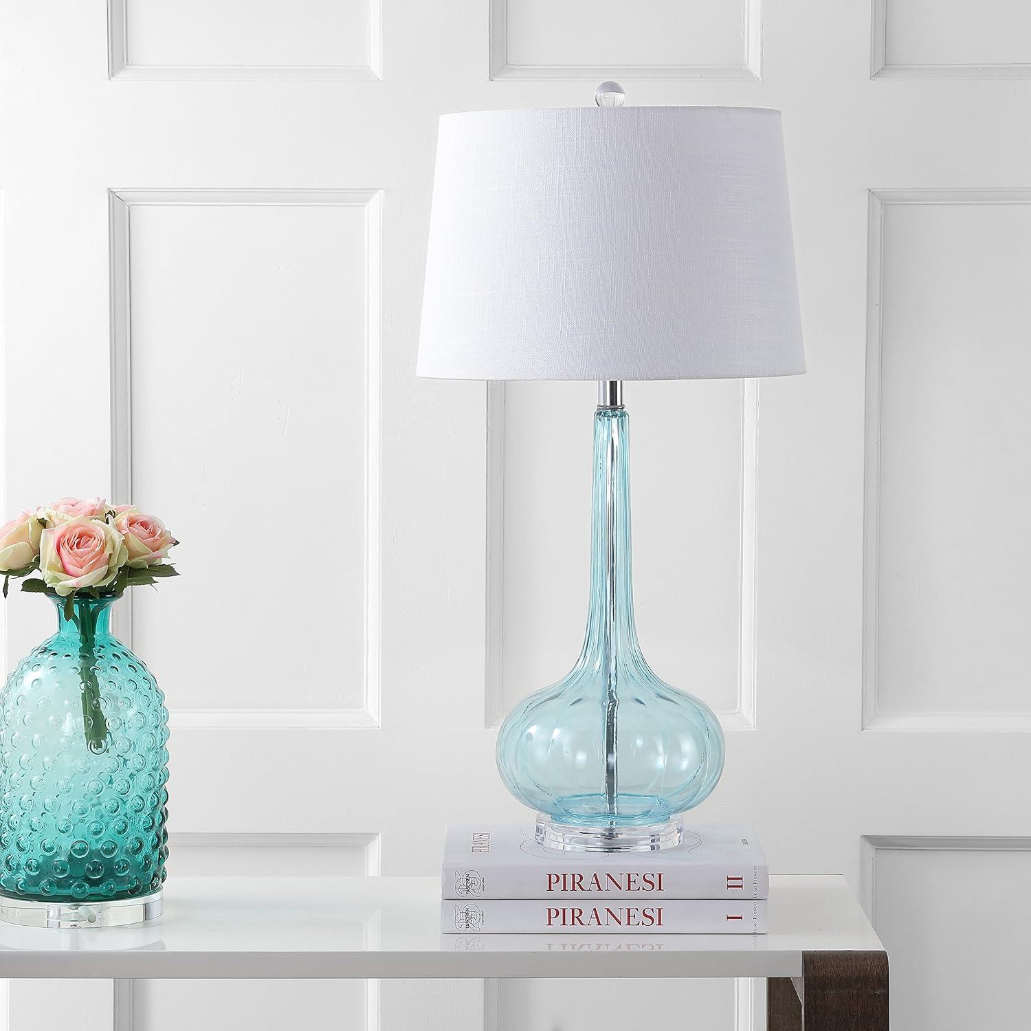 imageJONATHAN Y JYL1079ASET2 Set of 2 Table Lamps Bette 285quot Glass Teardrop LED Table Lamp Contemporary Bedside Desk Nightstand Lamp for Bedroom Living Room Office College Bookcase PinkAqua