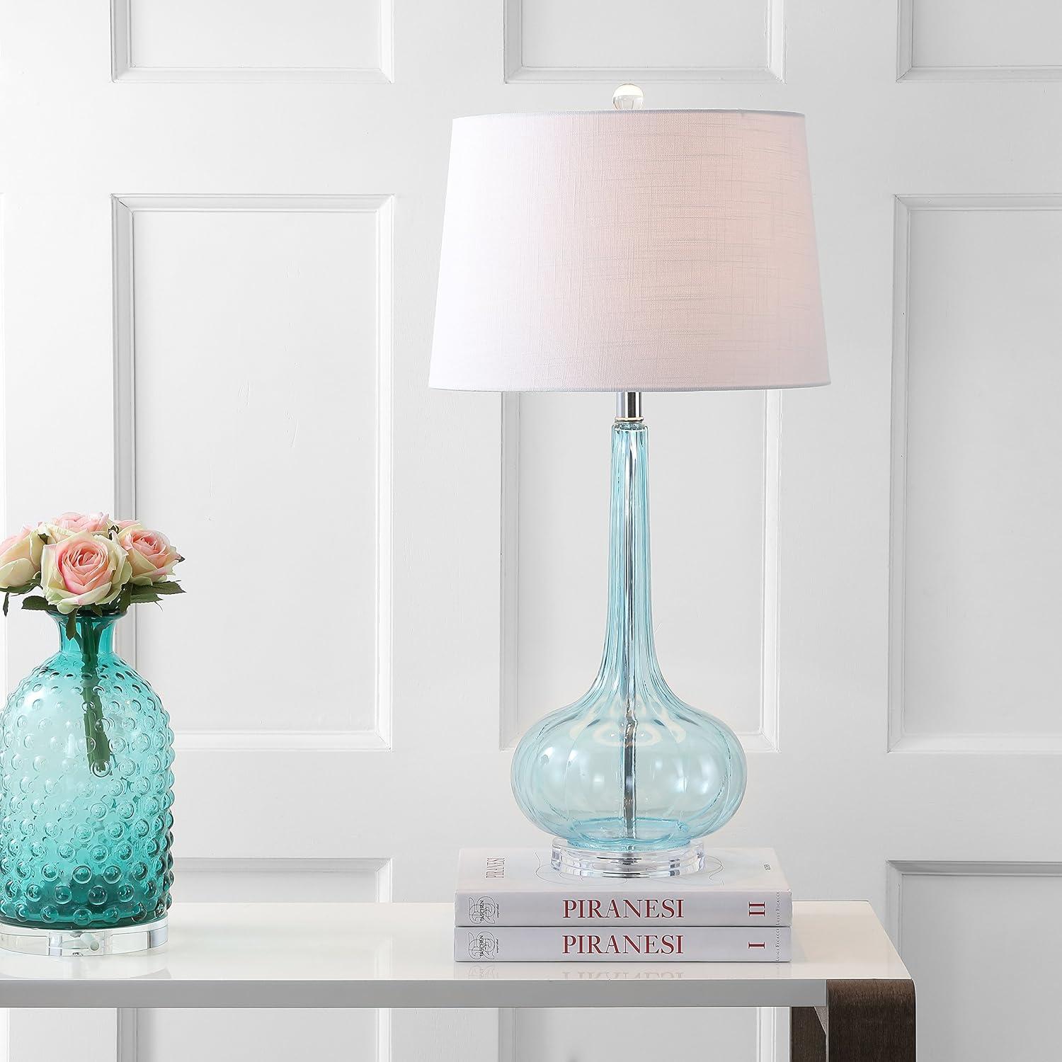 imageJONATHAN Y JYL1079ASET2 Set of 2 Table Lamps Bette 285quot Glass Teardrop LED Table Lamp Contemporary Bedside Desk Nightstand Lamp for Bedroom Living Room Office College Bookcase PinkAqua