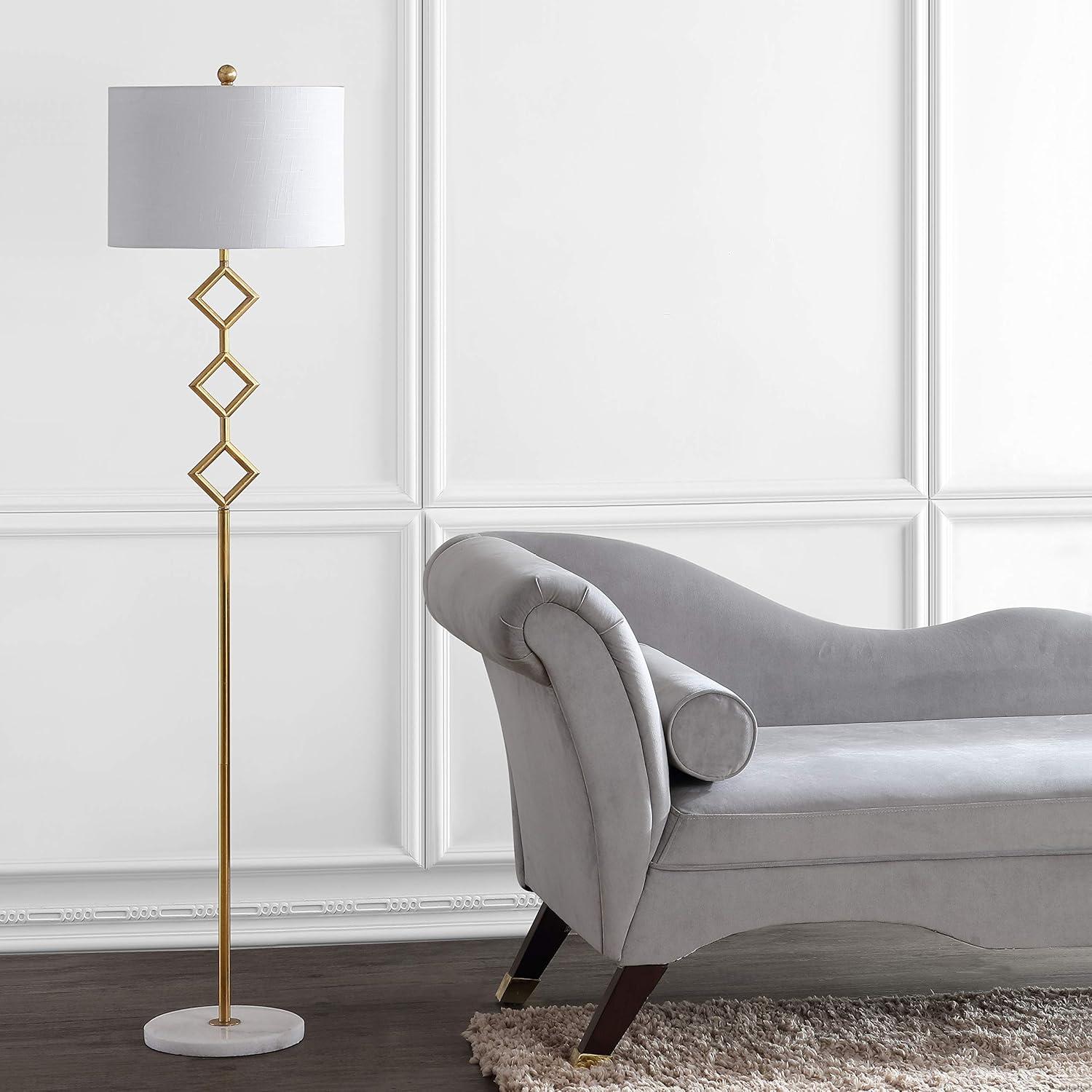 imageJONATHAN Y JYL1083A Diamante 615quot Modern Gilt Metal with Marble Based LED Floor Lamp ClassicGlamTransitional for Bedrooms Living Room Office Reading GoldWhite