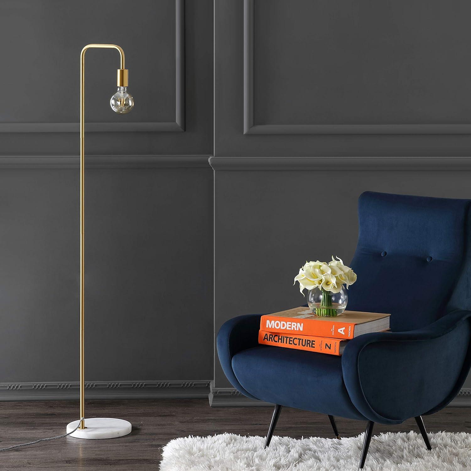 imageJONATHAN Y JYL1095A Vega 60quot Minimalist Edison MetalMarble Floor Lamp GlamTransitionalModernMinimalistMidcenturyContemporary for Bedrooms Living Room Office Reading GoldGold