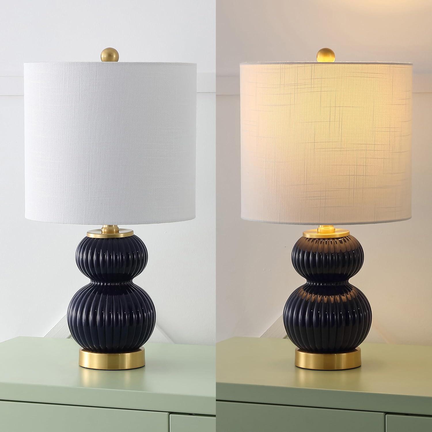 imageJONATHAN Y JYL1099A Daphne 20quot Ribbed MetalGlass LED Table Lamp Contemporary Transitional Bedside Desk Nightstand Lamp for Bedroom Living Room Office College Bookcase WhiteBrass GoldNavy