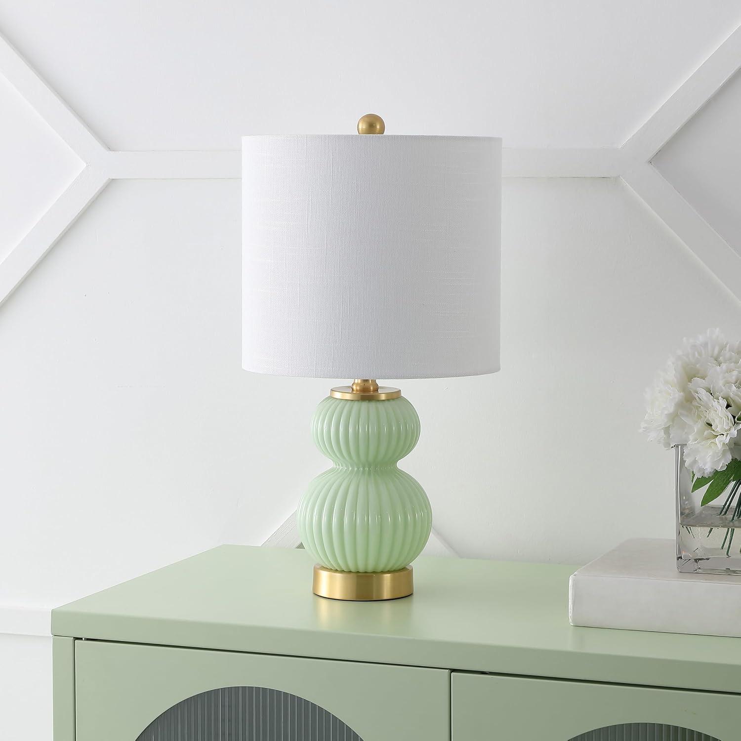 imageJONATHAN Y JYL1099A Daphne 20quot Ribbed MetalGlass LED Table Lamp Contemporary Transitional Bedside Desk Nightstand Lamp for Bedroom Living Room Office College Bookcase WhiteBrass GoldMint Green