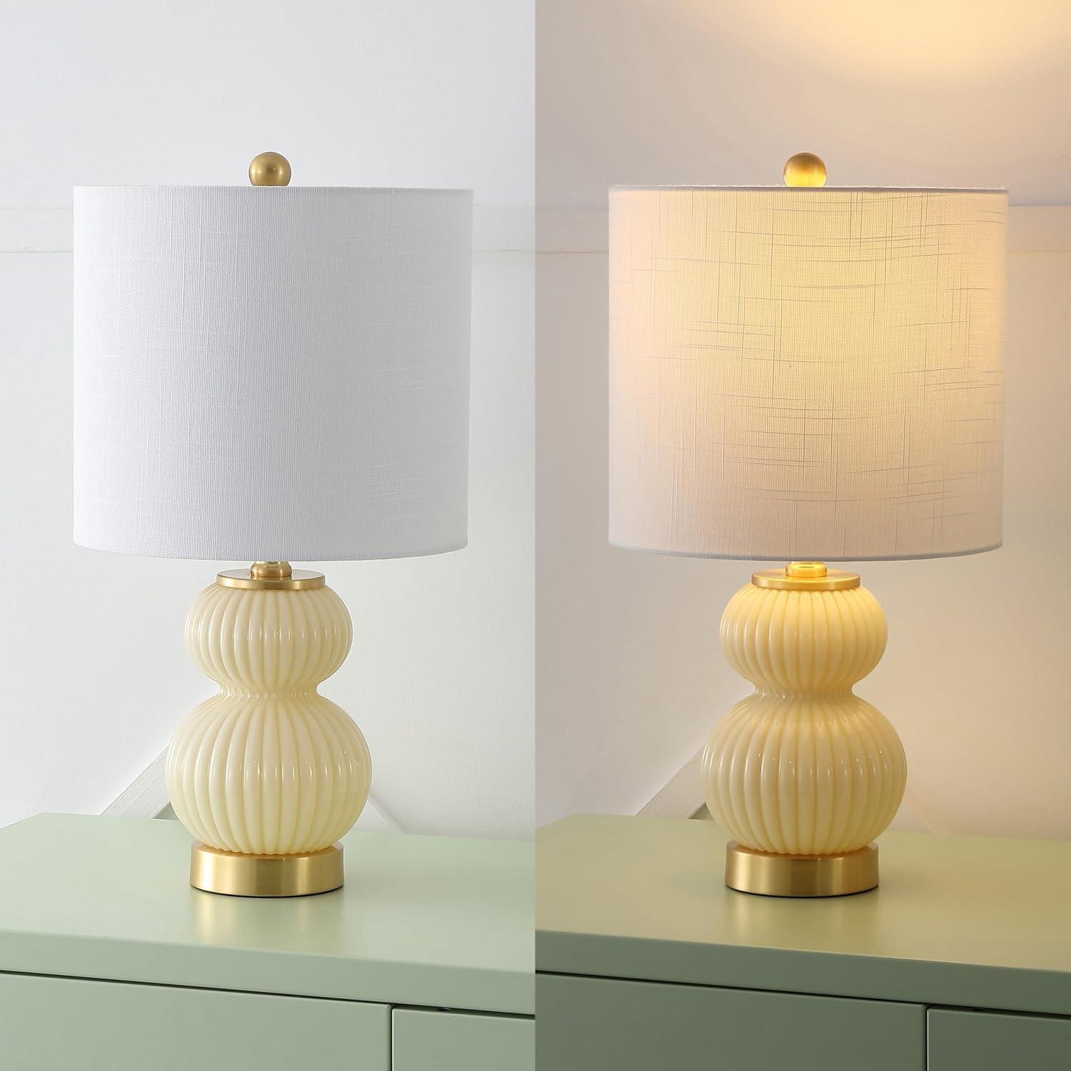 imageJONATHAN Y JYL1099A Daphne 20quot Ribbed MetalGlass LED Table Lamp Contemporary Transitional Bedside Desk Nightstand Lamp for Bedroom Living Room Office College Bookcase WhiteBrass GoldIvory