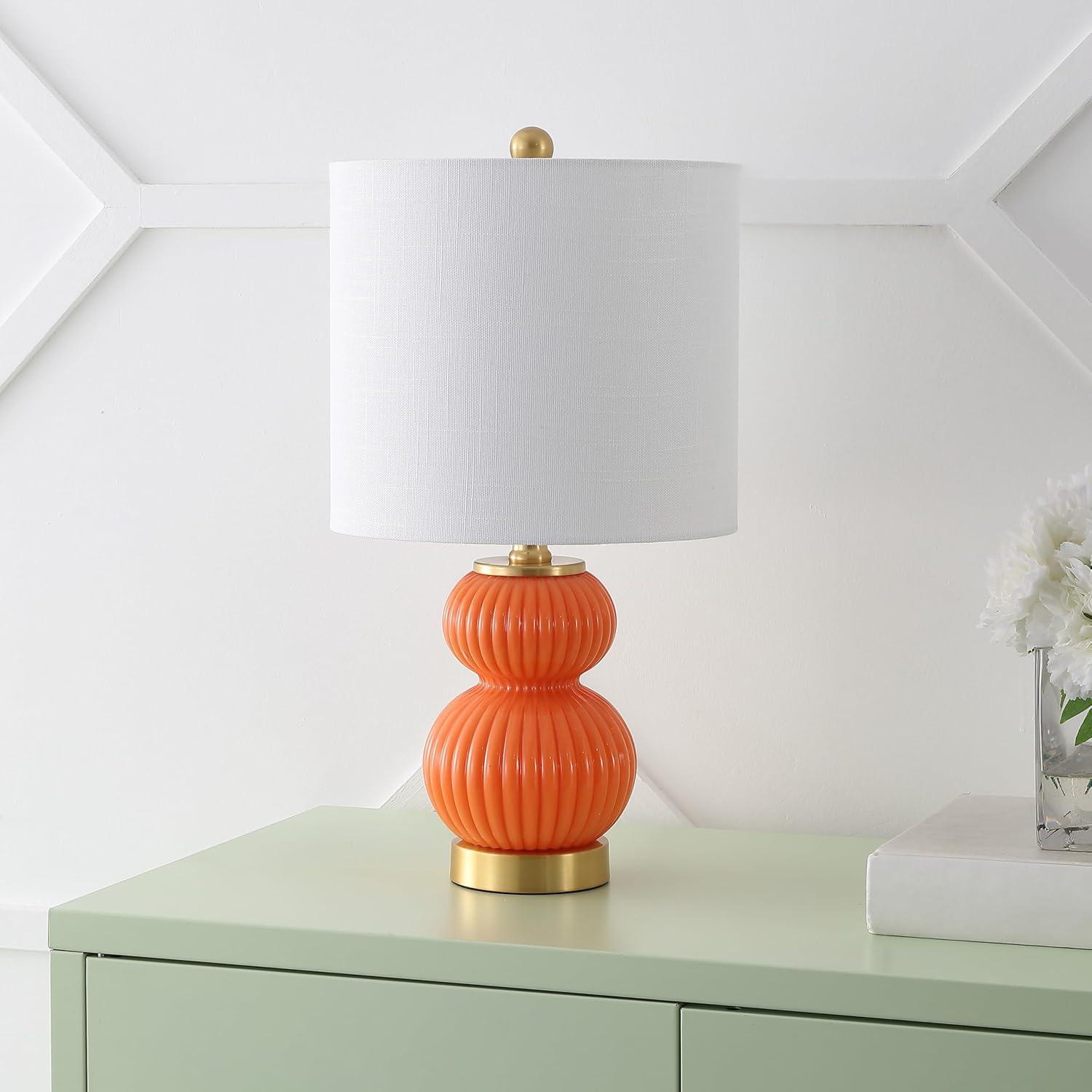 imageJONATHAN Y JYL1099A Daphne 20quot Ribbed MetalGlass LED Table Lamp Contemporary Transitional Bedside Desk Nightstand Lamp for Bedroom Living Room Office College Bookcase WhiteBrass GoldOrange