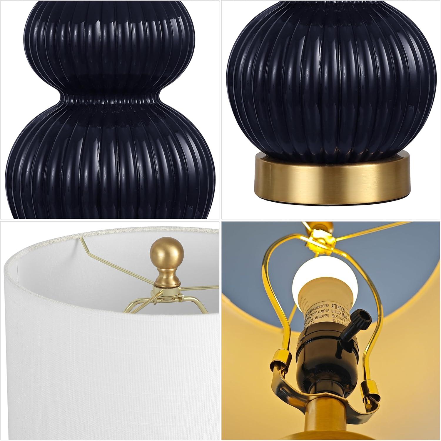 imageJONATHAN Y JYL1099A Daphne 20quot Ribbed MetalGlass LED Table Lamp Contemporary Transitional Bedside Desk Nightstand Lamp for Bedroom Living Room Office College Bookcase WhiteBrass GoldNavy