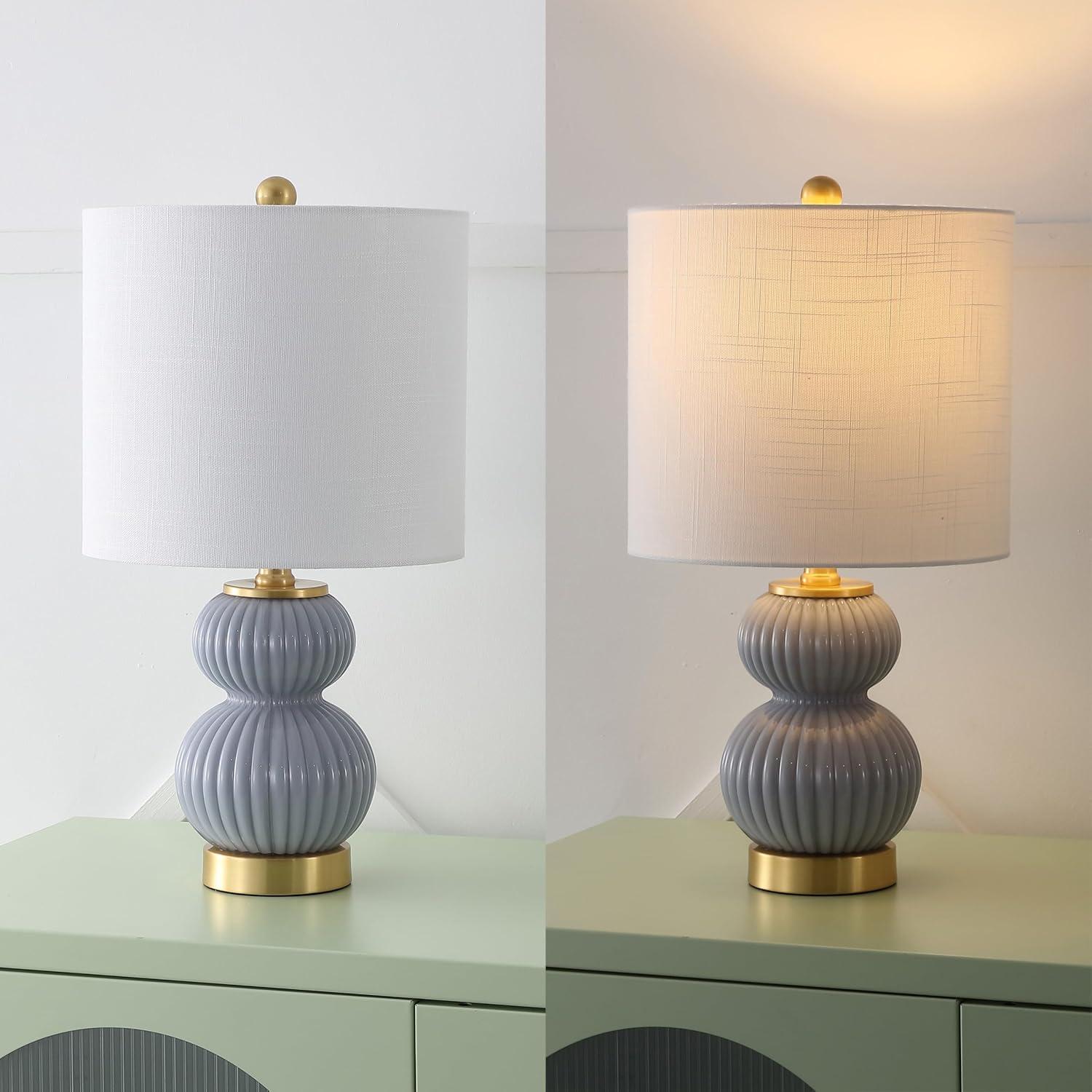 imageJONATHAN Y JYL1099A Daphne 20quot Ribbed MetalGlass LED Table Lamp Contemporary Transitional Bedside Desk Nightstand Lamp for Bedroom Living Room Office College Bookcase WhiteBrass GoldGray