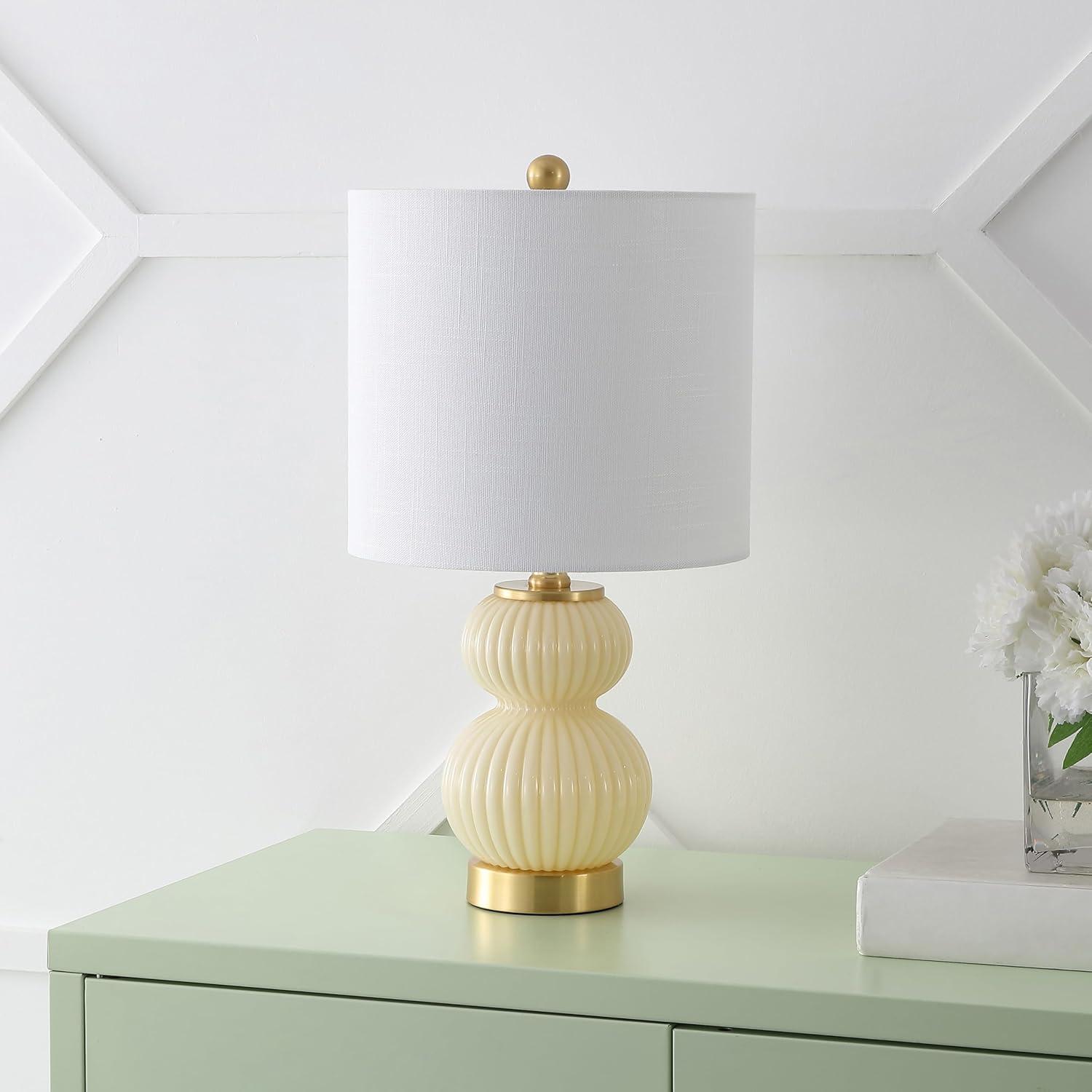 imageJONATHAN Y JYL1099A Daphne 20quot Ribbed MetalGlass LED Table Lamp Contemporary Transitional Bedside Desk Nightstand Lamp for Bedroom Living Room Office College Bookcase WhiteBrass GoldIvory