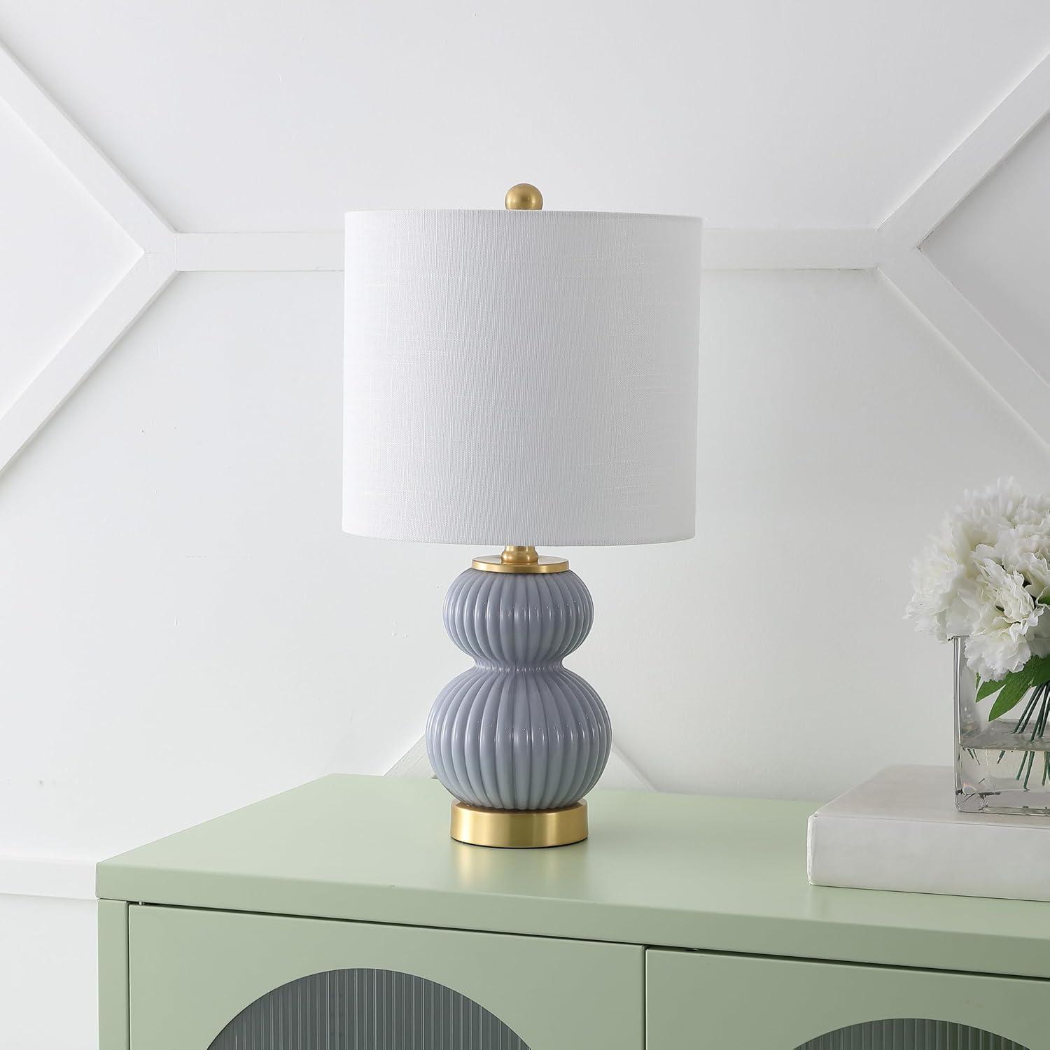 imageJONATHAN Y JYL1099A Daphne 20quot Ribbed MetalGlass LED Table Lamp Contemporary Transitional Bedside Desk Nightstand Lamp for Bedroom Living Room Office College Bookcase WhiteBrass GoldGray