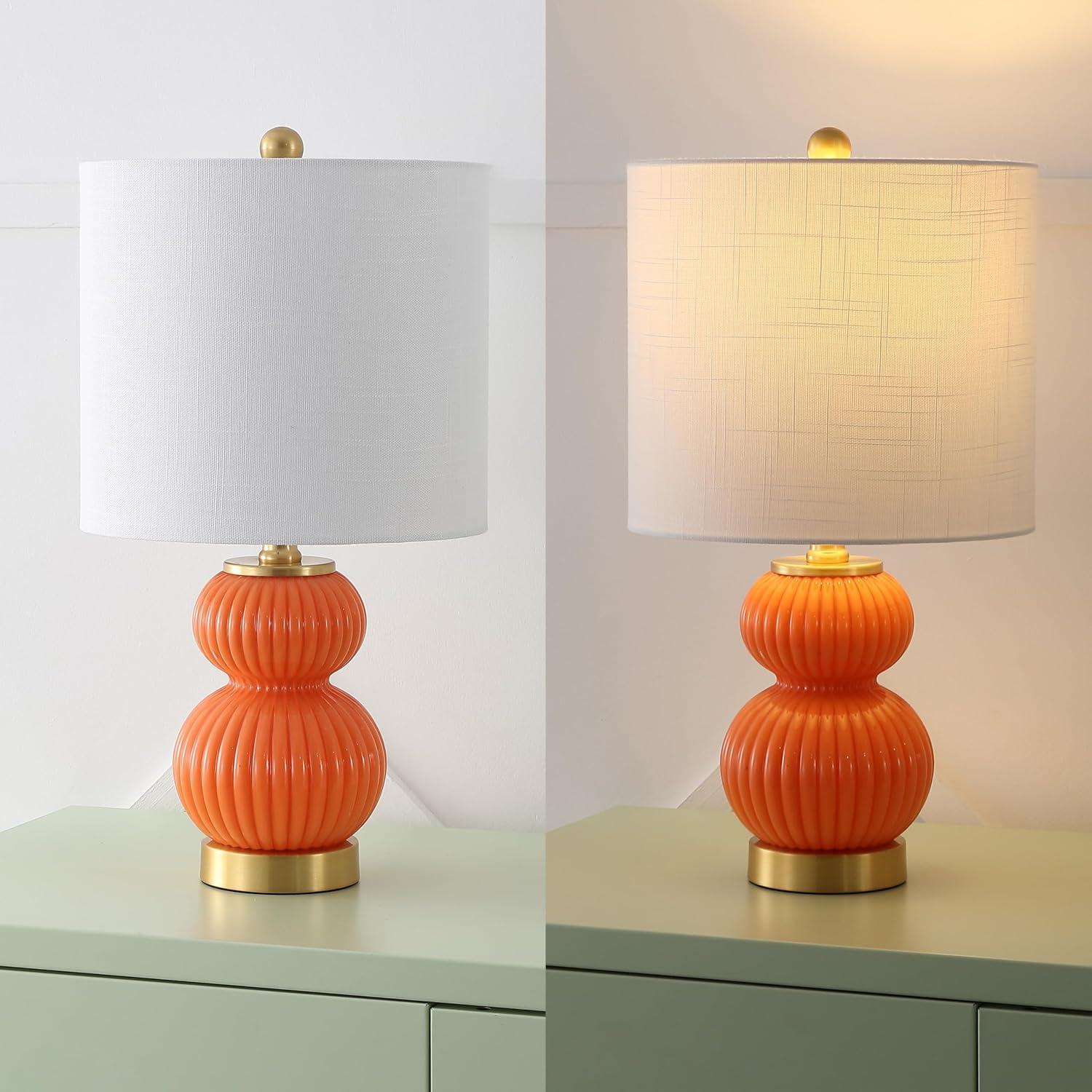 imageJONATHAN Y JYL1099A Daphne 20quot Ribbed MetalGlass LED Table Lamp Contemporary Transitional Bedside Desk Nightstand Lamp for Bedroom Living Room Office College Bookcase WhiteBrass GoldOrange