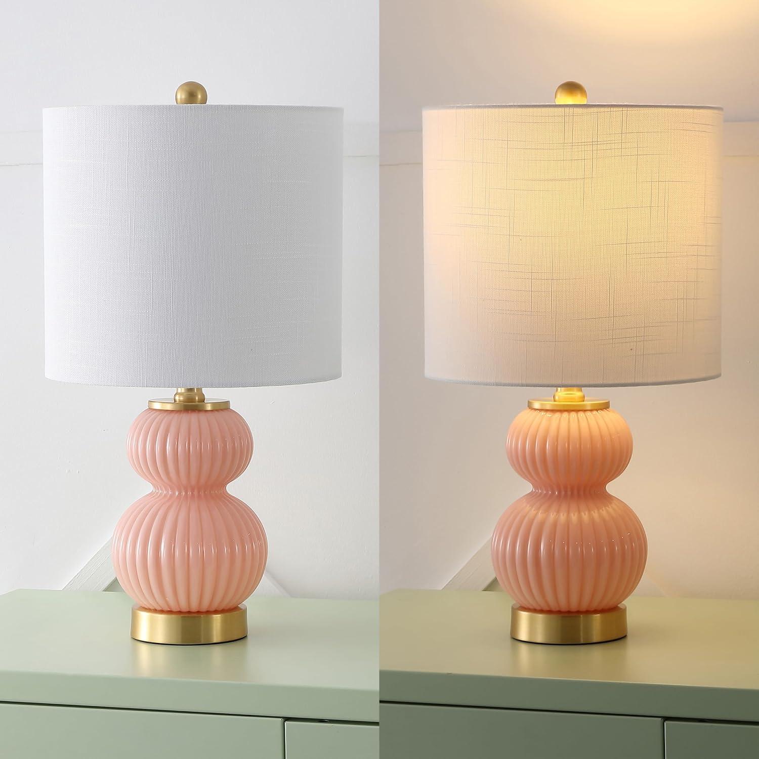 imageJONATHAN Y JYL1099A Daphne 20quot Ribbed MetalGlass LED Table Lamp Contemporary Transitional Bedside Desk Nightstand Lamp for Bedroom Living Room Office College Bookcase WhiteBrass GoldPink