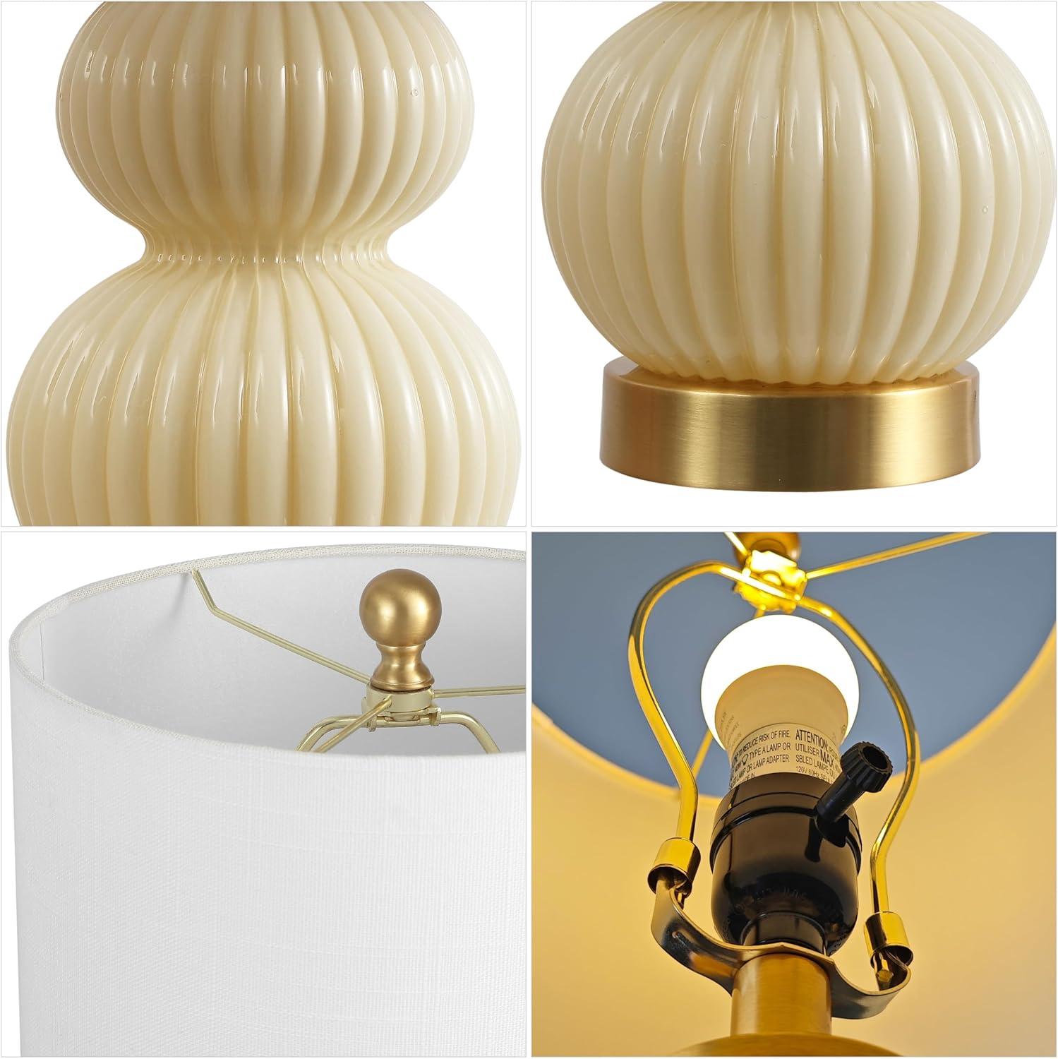 imageJONATHAN Y JYL1099A Daphne 20quot Ribbed MetalGlass LED Table Lamp Contemporary Transitional Bedside Desk Nightstand Lamp for Bedroom Living Room Office College Bookcase WhiteBrass GoldIvory