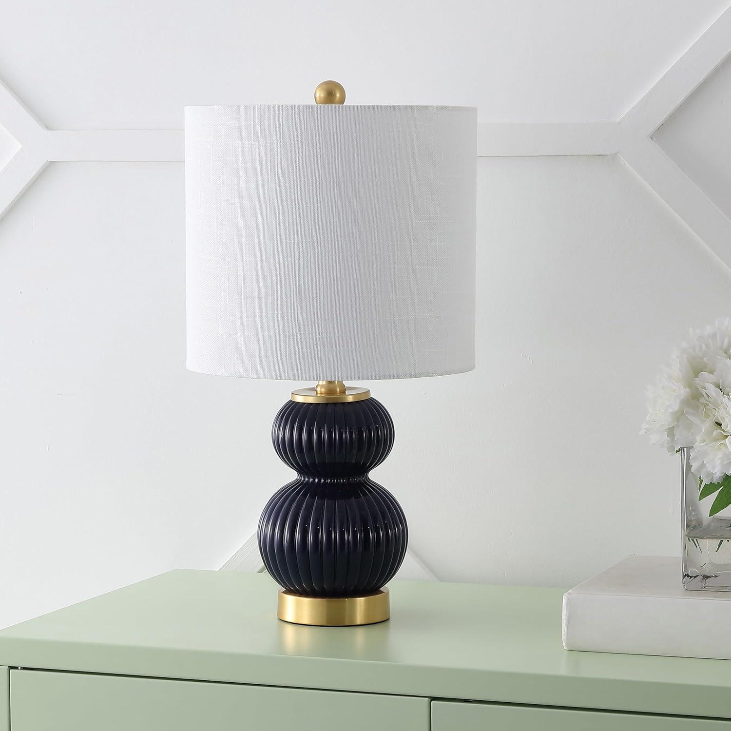 imageJONATHAN Y JYL1099A Daphne 20quot Ribbed MetalGlass LED Table Lamp Contemporary Transitional Bedside Desk Nightstand Lamp for Bedroom Living Room Office College Bookcase WhiteBrass GoldNavy