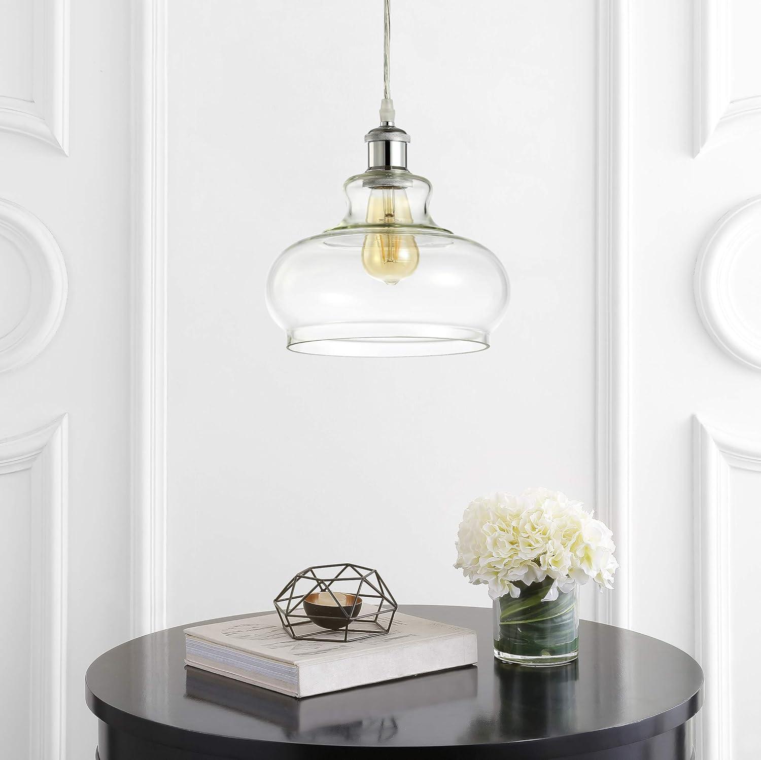 imageJONATHAN Y JYL1104A Hampton 938quot Adjustable IronGlass Pharmacy LED Pendant Farmhouse Rustic Transitional for Dining Room Kitchen Living Room Chrome