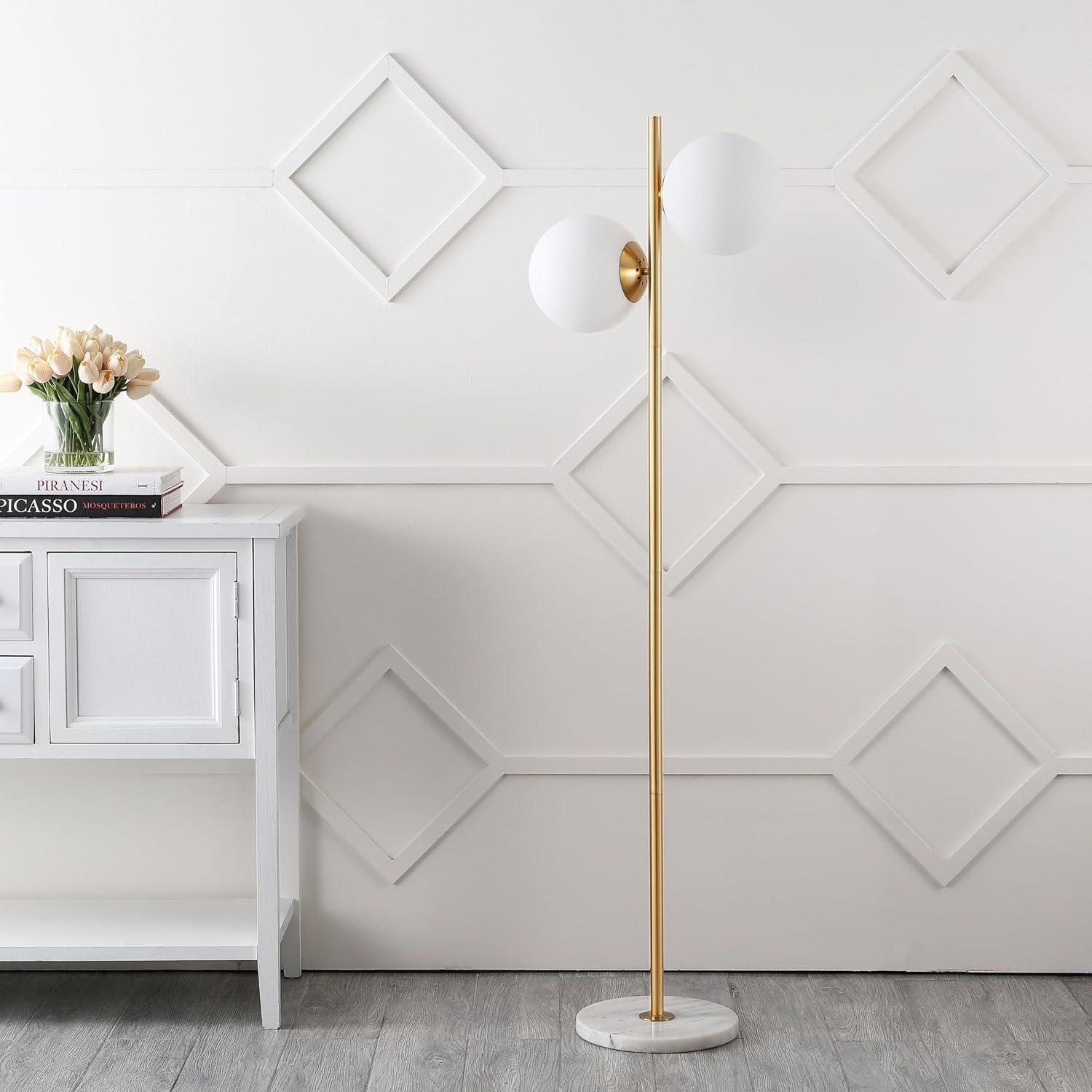 imageJONATHAN Y JYL1108A Oscar 605quot 2Light Parisian Candlestick Iron LED Floor Lamp Modern Contemporary Glam Minimalist Coastal for Bedroom Living Room Office Brass GoldWhite