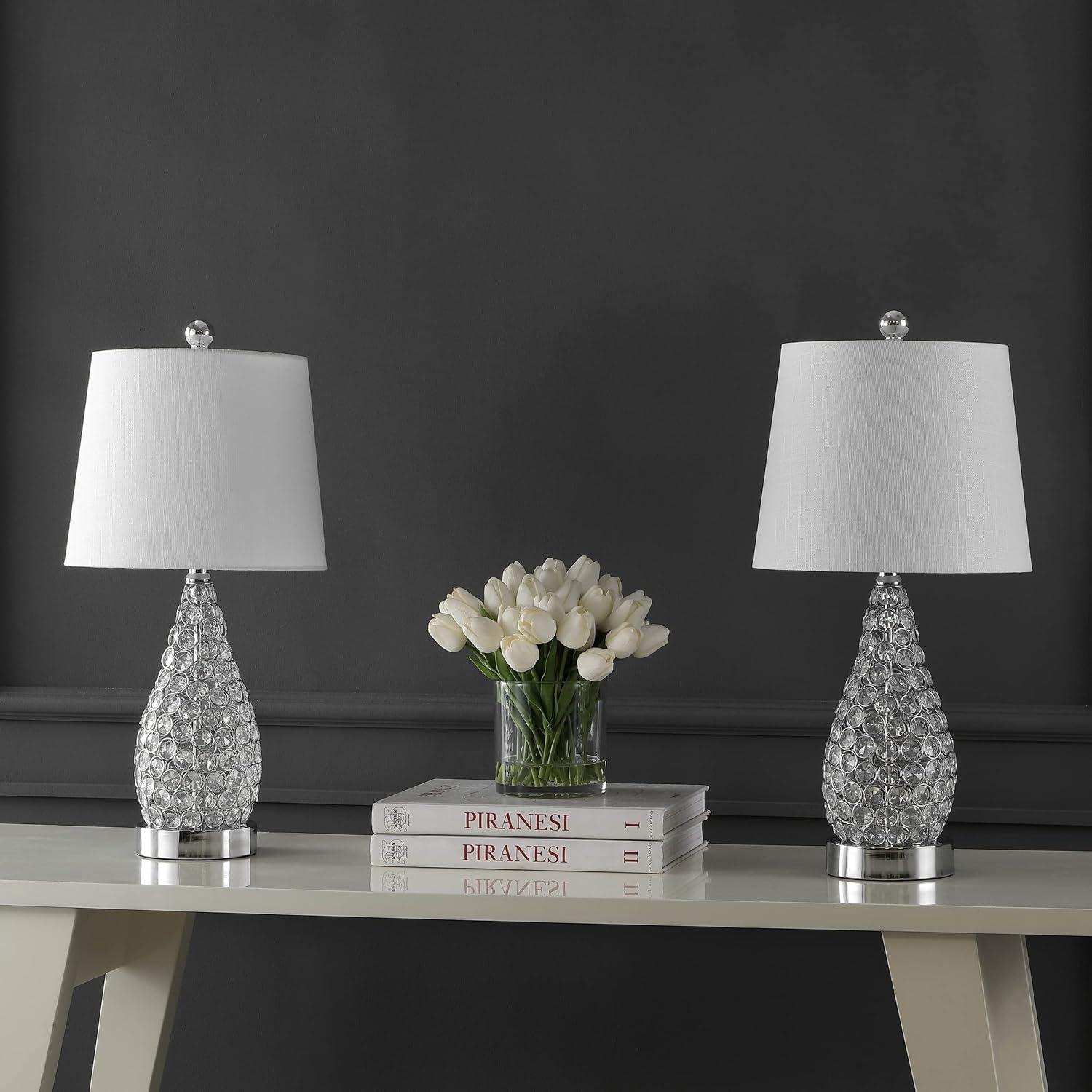 imageJONATHAN Y JYL1110ASET2 Lily 2225quot Midcentury Modern Iron LED Table Lamp with USB Charging Port Contemporary Bedside Desk Nightstand Lamp for Bedroom Living Room Clear Set of 2