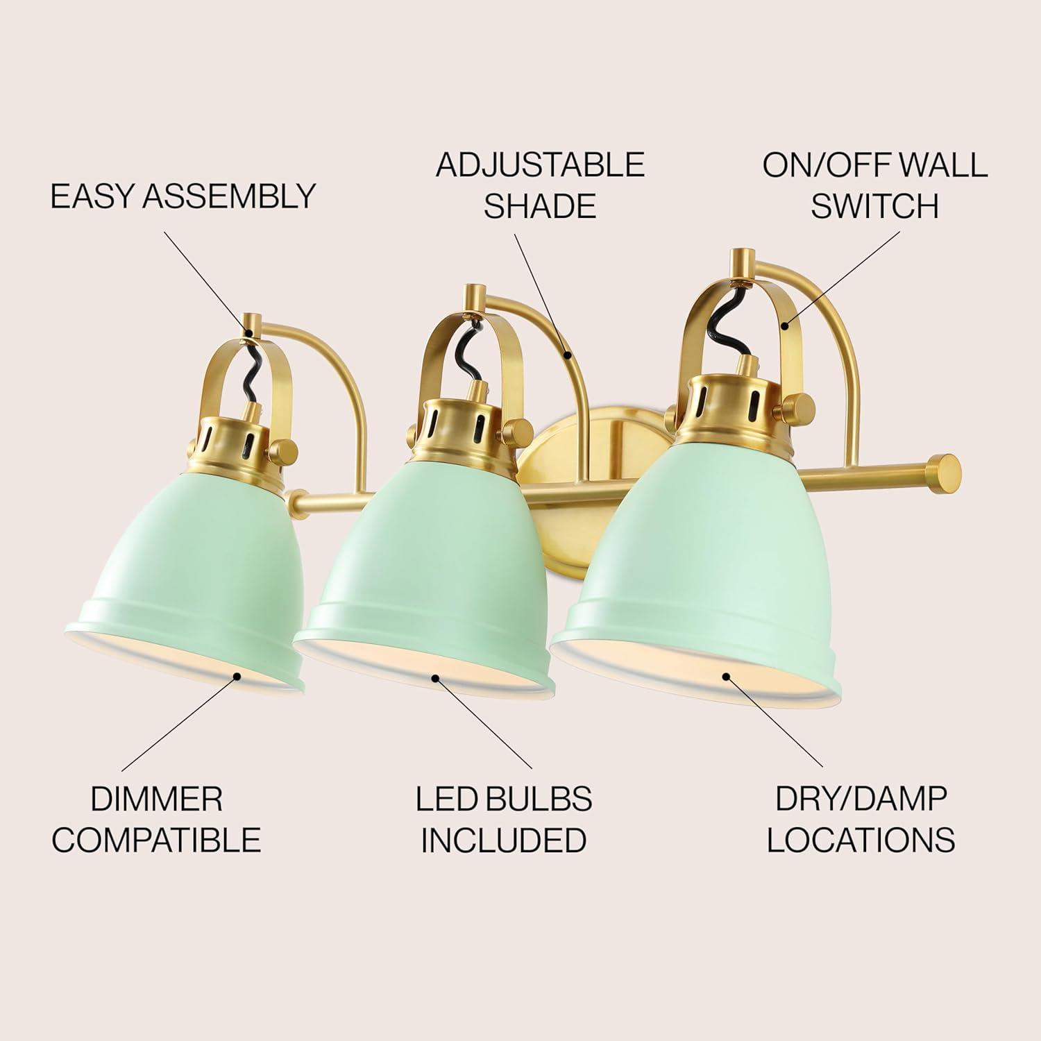 imageJONATHAN Y JYL1115D Phineas 1625quot 2Light Adjustable Farmhouse Bohemian Iron LED Vanity Light Mint GreenBrass Gold for Bedroom Living Room Kitchen Home Office Kids RoomMint GreenBrass