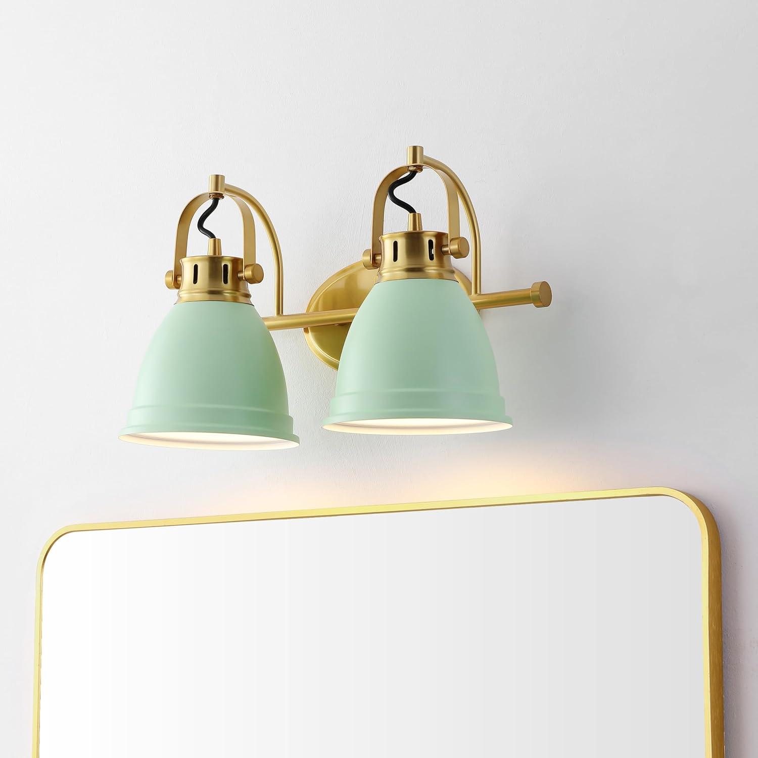 imageJONATHAN Y JYL1115D Phineas 1625quot 2Light Adjustable Farmhouse Bohemian Iron LED Vanity Light Mint GreenBrass Gold for Bedroom Living Room Kitchen Home Office Kids RoomMint GreenBrass