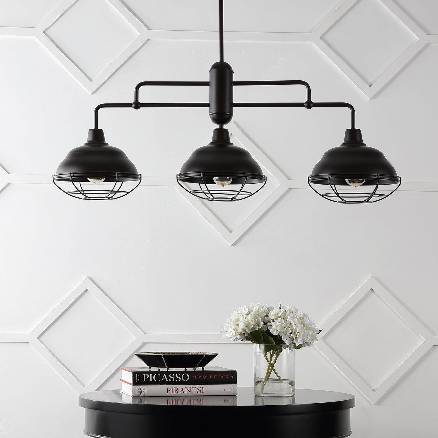 imageJONATHAN Y JYL1119A Levi 405quot 3Light Industrial Farmhouse Iron Linear LED Pendant Modern Rustic Adjustable Dining Room Living Room Kitchen Island Foyer Bedroom Hallway Oil Rubbed Bronze3Light