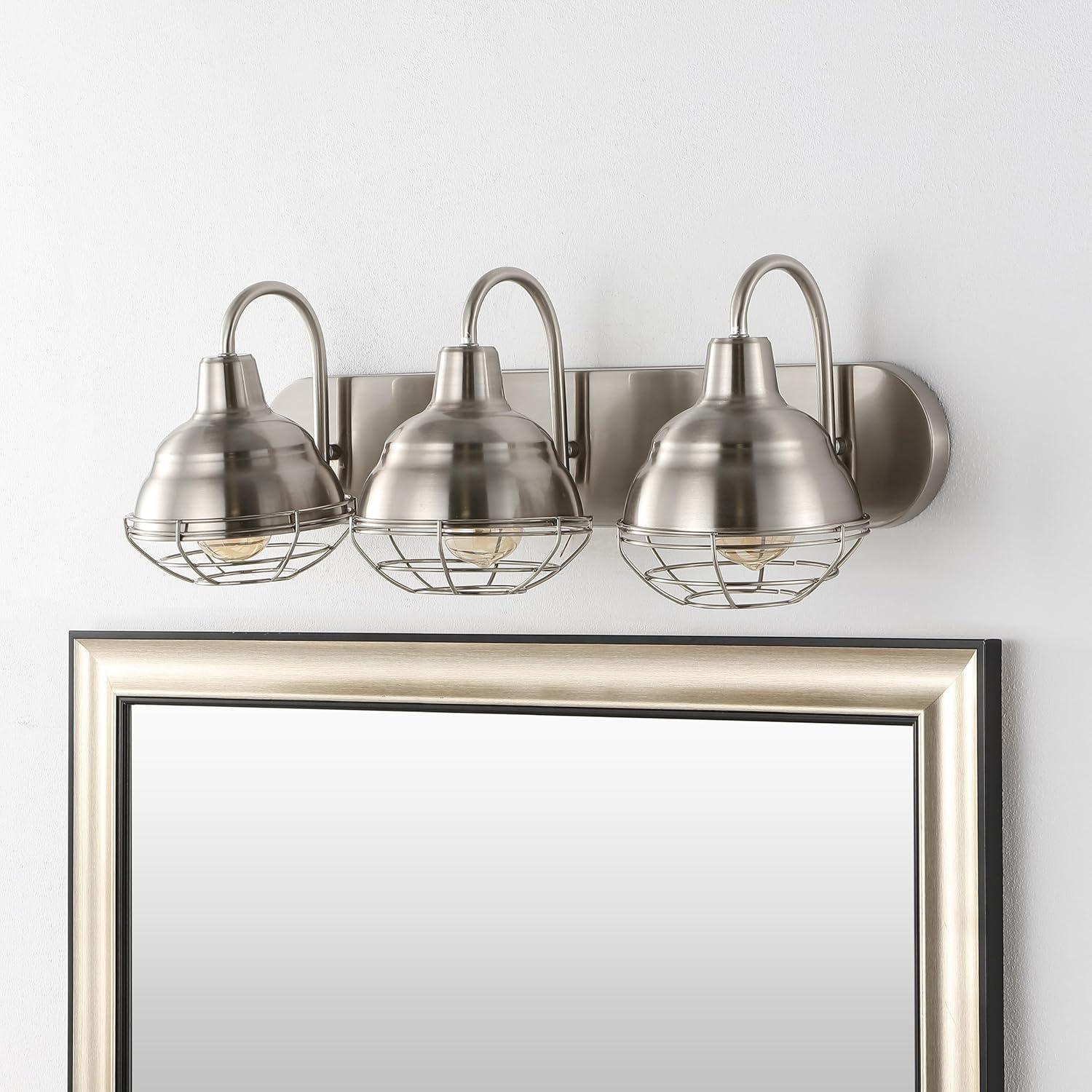 imageJONATHAN Y JYL1120A Levi 245quot 3Light Industrial Farmhouse Iron LED Vanity Modern Rustic Bathroom Hallway Living Room Bedroom Mirror Cabinet Oil Rubbed BronzeNickel