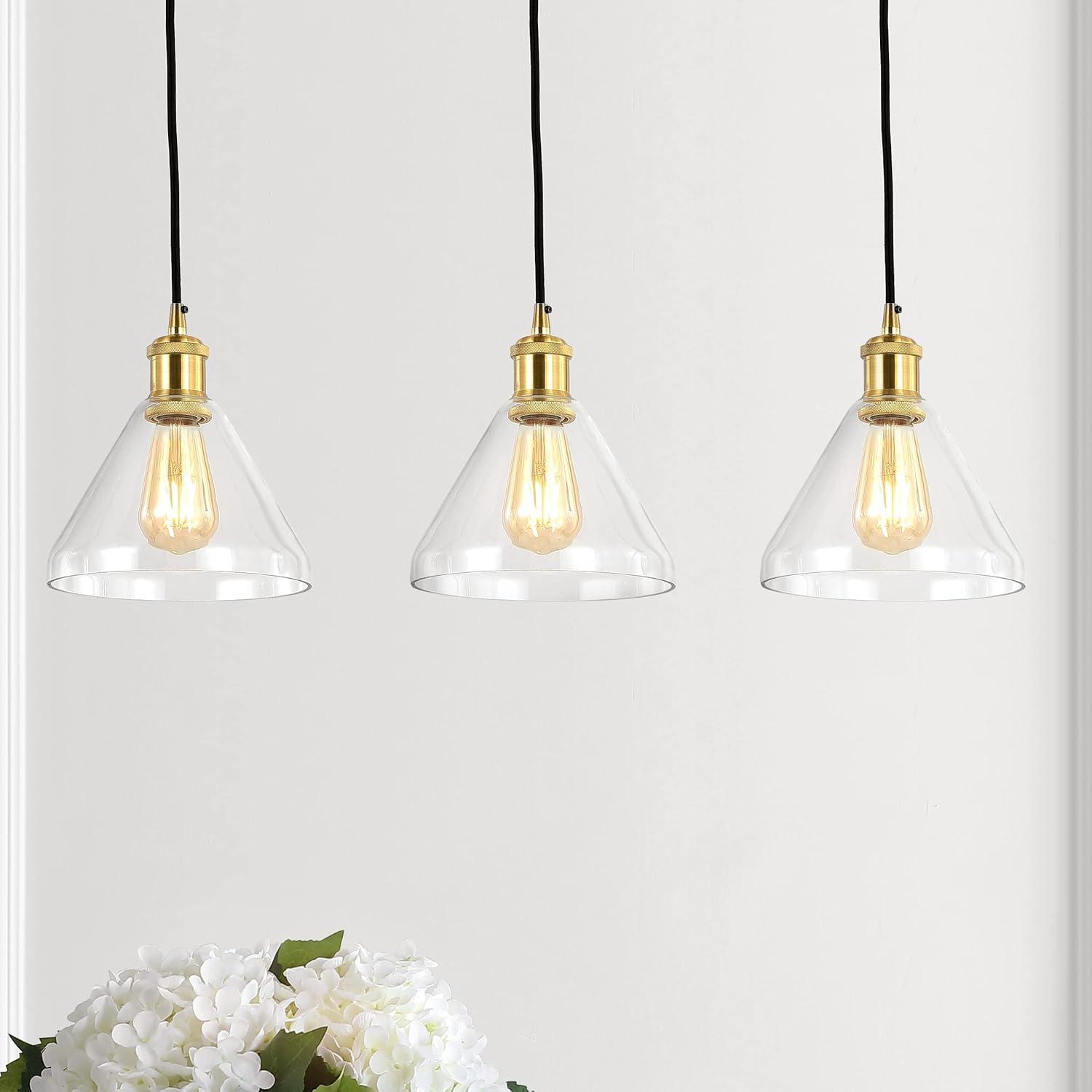 imageJONATHAN Y JYL1123A Kiawah Island 305quot 3Light MetalGlass Contemporary Modern LED Pendant Midcentury Transitional Farmhouse Dimmable Dining Room Living Room Kitchen Foyer Bedroom Brass GoldBlack