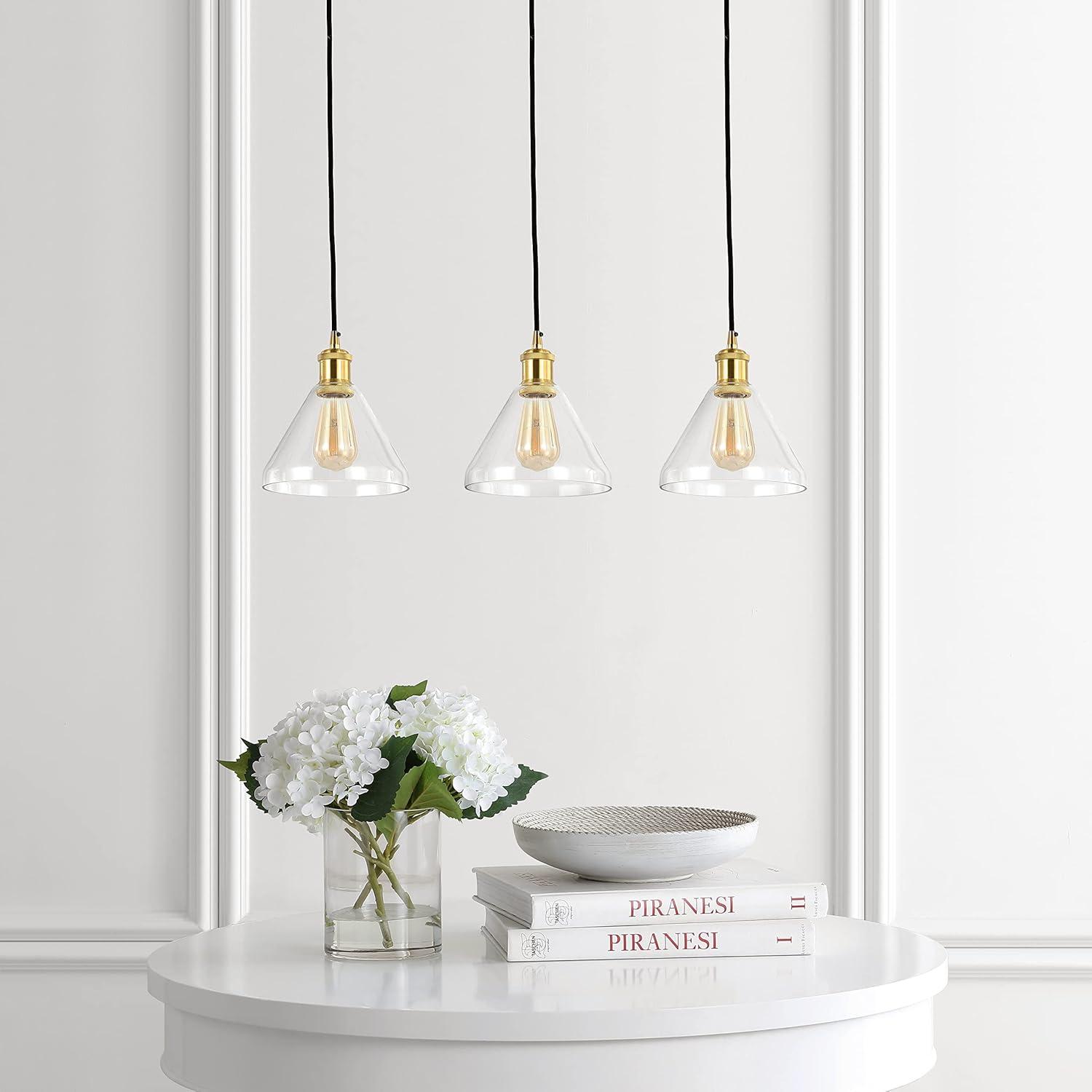 imageJONATHAN Y JYL1123A Kiawah Island 305quot 3Light MetalGlass Contemporary Modern LED Pendant Midcentury Transitional Farmhouse Dimmable Dining Room Living Room Kitchen Foyer Bedroom Brass GoldBlack