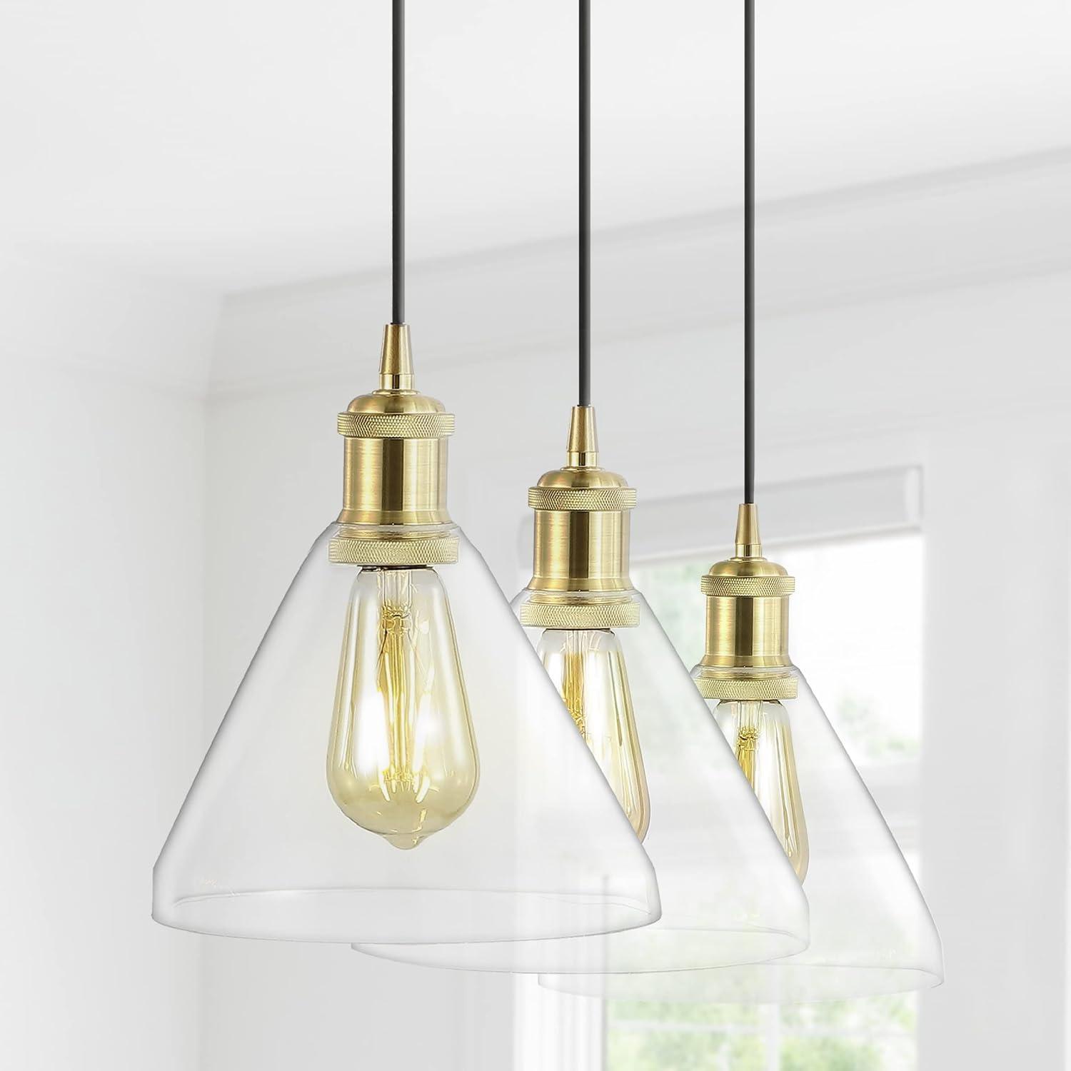 imageJONATHAN Y JYL1123A Kiawah Island 305quot 3Light MetalGlass Contemporary Modern LED Pendant Midcentury Transitional Farmhouse Dimmable Dining Room Living Room Kitchen Foyer Bedroom Brass GoldBlack
