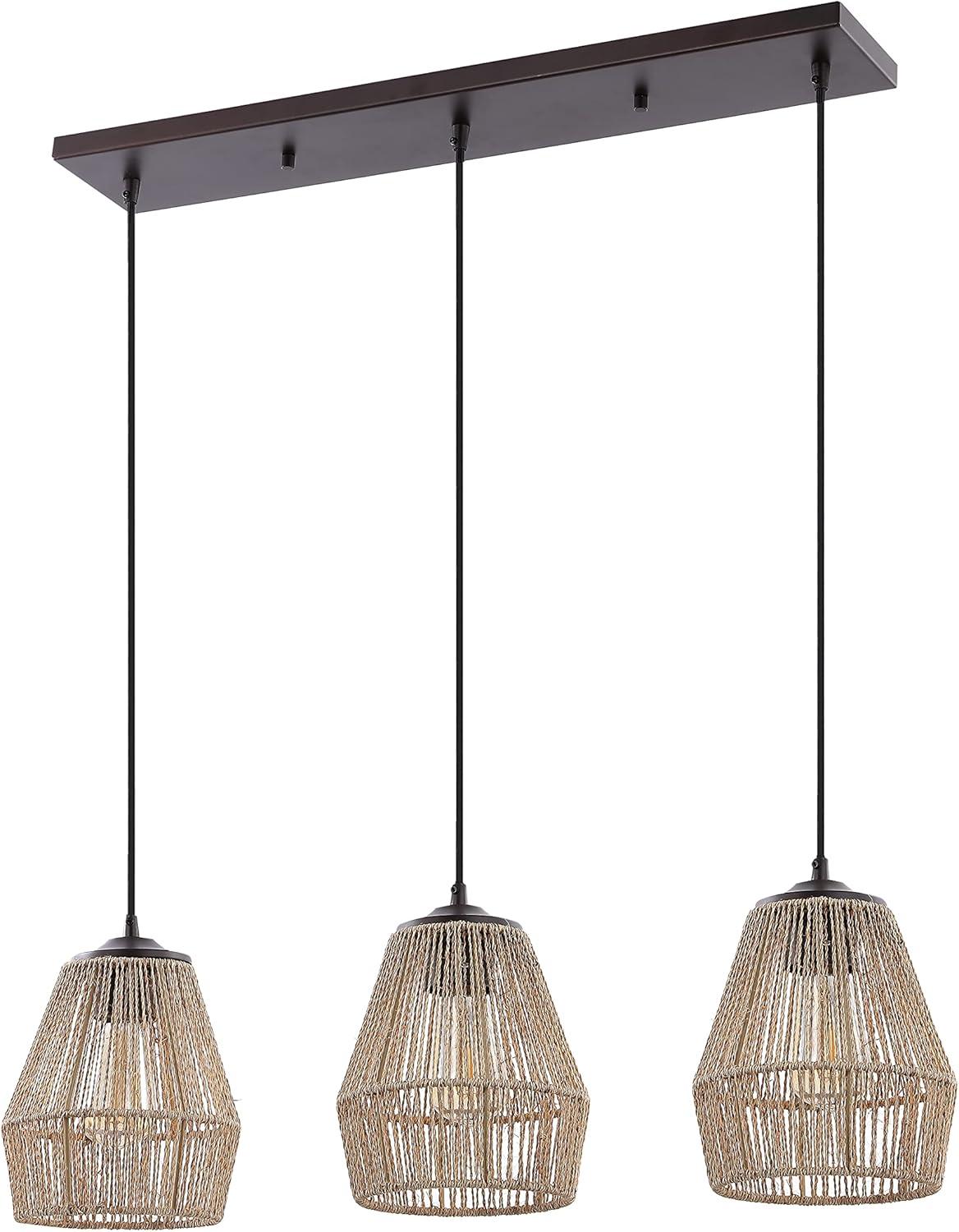 imageJONATHAN Y JYL1124A Ibiza Island 30quot 3Light SeagrassMetal Bohemian Coastal LED Pendant Farmhouse Rustic for Dining Room Kitchen Living Room Oil Rubbed BronzeOilRubbed Bronze