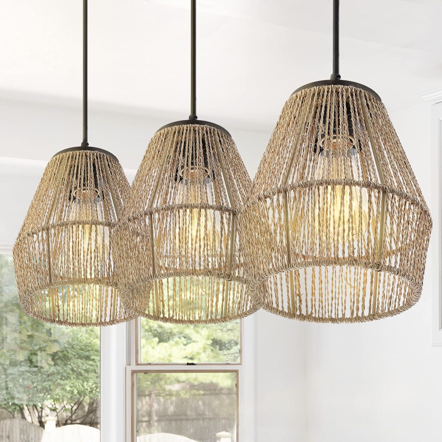 imageJONATHAN Y JYL1124A Ibiza Island 30quot 3Light SeagrassMetal Bohemian Coastal LED Pendant Farmhouse Rustic for Dining Room Kitchen Living Room Oil Rubbed BronzeOilRubbed Bronze