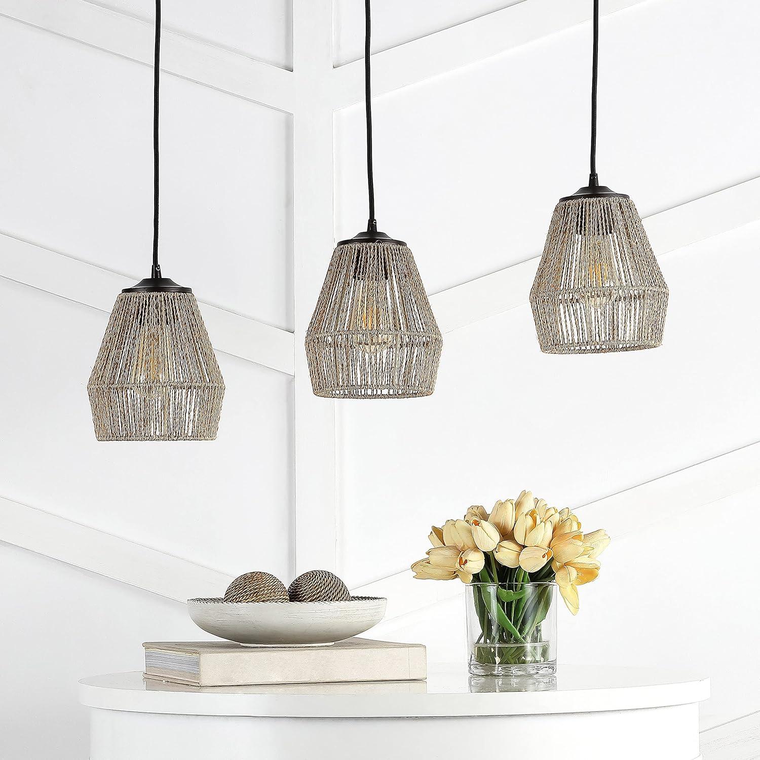 imageJONATHAN Y JYL1124A Ibiza Island 30quot 3Light SeagrassMetal Bohemian Coastal LED Pendant Farmhouse Rustic for Dining Room Kitchen Living Room Oil Rubbed BronzeOilRubbed Bronze