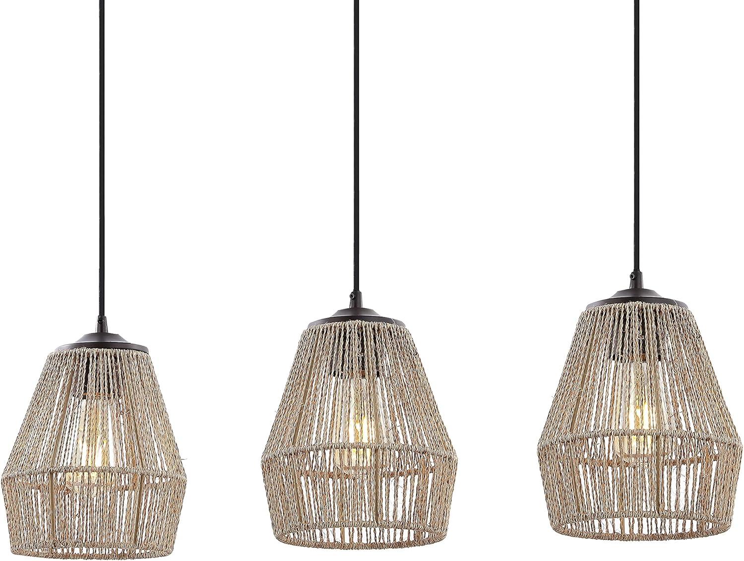 imageJONATHAN Y JYL1124A Ibiza Island 30quot 3Light SeagrassMetal Bohemian Coastal LED Pendant Farmhouse Rustic for Dining Room Kitchen Living Room Oil Rubbed BronzeOilRubbed Bronze