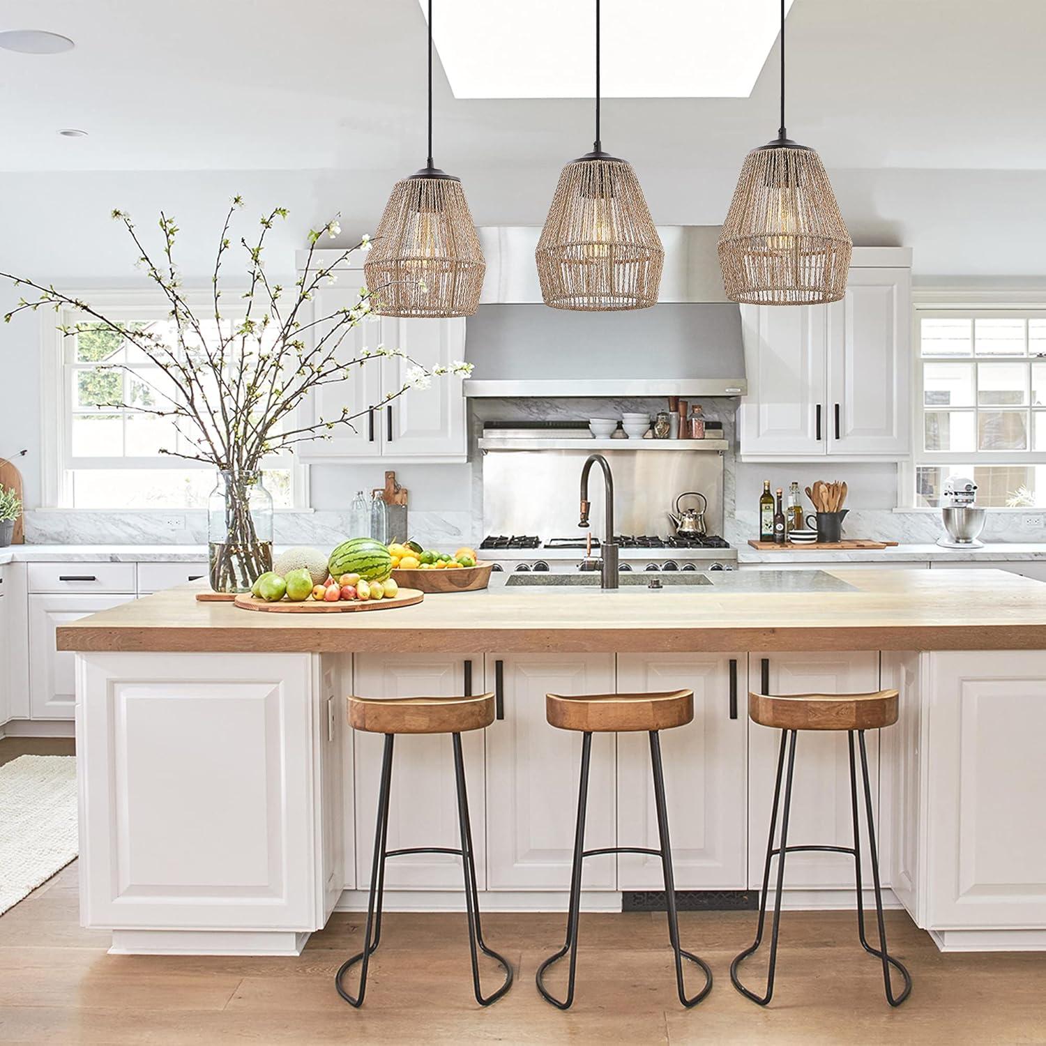 imageJONATHAN Y JYL1124A Ibiza Island 30quot 3Light SeagrassMetal Bohemian Coastal LED Pendant Farmhouse Rustic for Dining Room Kitchen Living Room Oil Rubbed BronzeOilRubbed Bronze