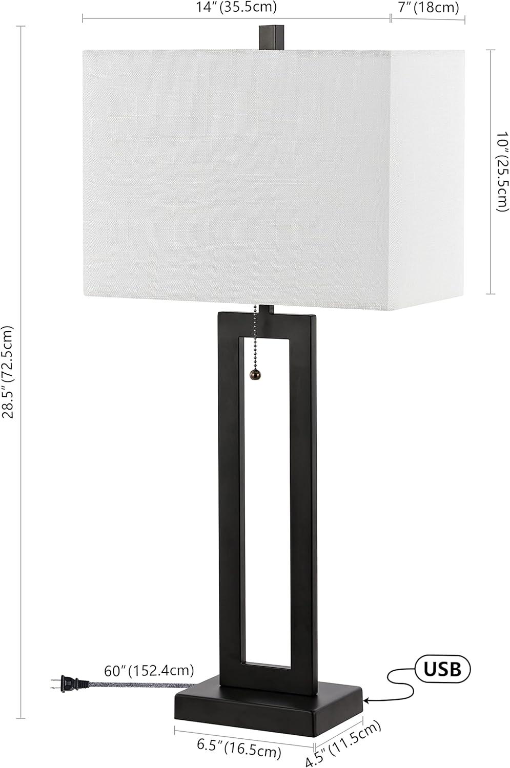 imageJONATHAN Y JYL1126BSET2 Sabrina 285quot Vintage Industrial Iron LED Table Lamp with PullChain and USB Charging Port MidCentury Minimalist Bedside Desk Nightstand Lamp Nickel Set of 2Black